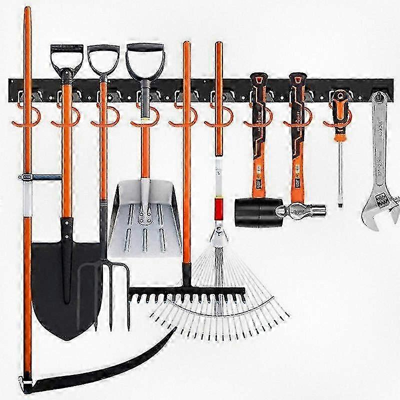 2025 Wall Mounted Tool Organizer with Hooks for Garage Closet or Shed - Space Saving Rack for Shovel Rake and Garden Tools