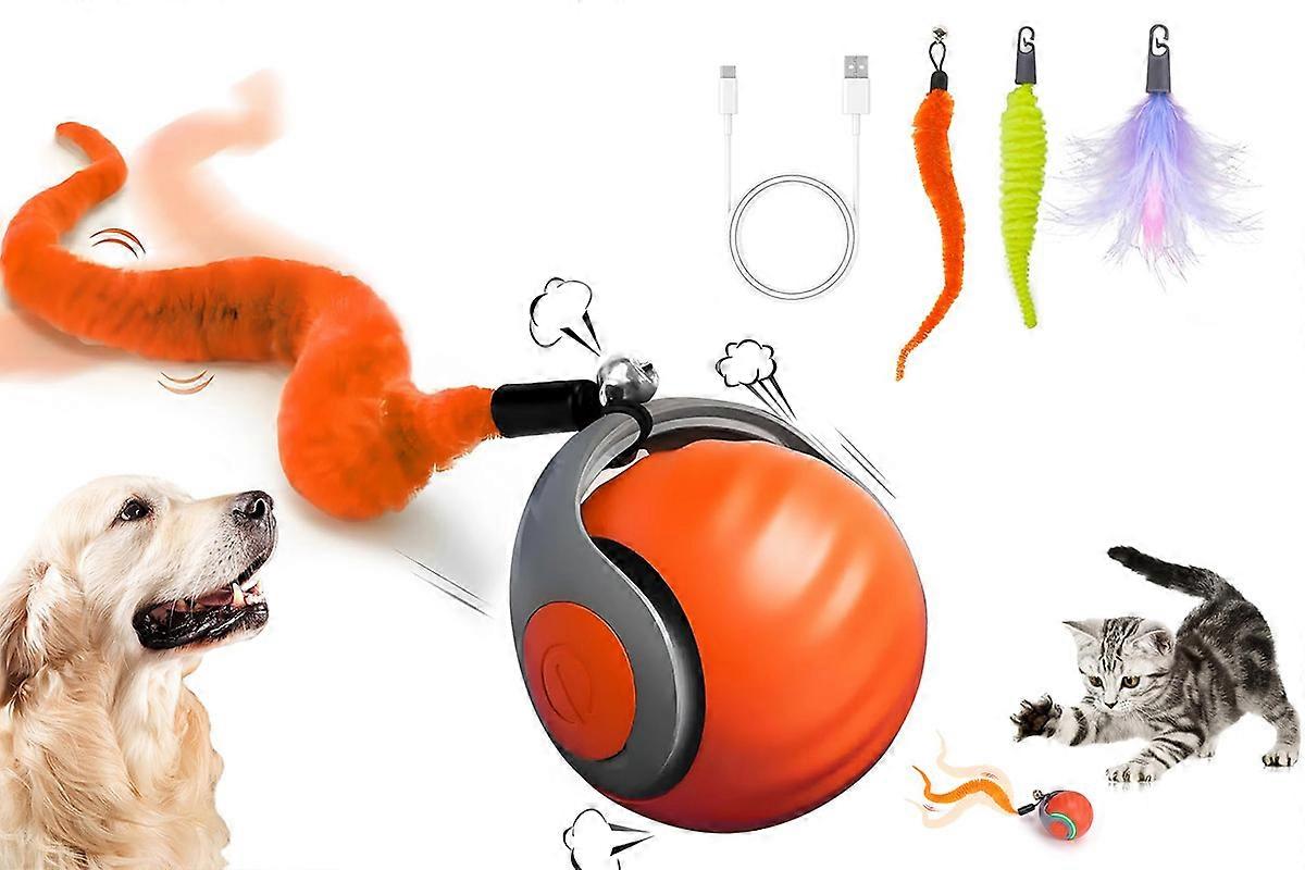 Interactive Cat Toy Ball Automatic Cat Toys Indoor Cats with 3 Tails -Orange