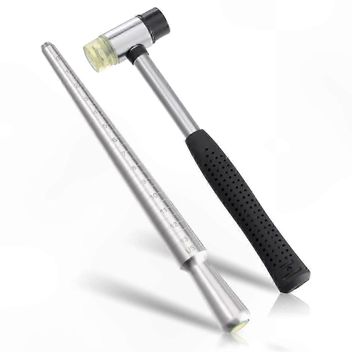 Adjustable Ring Sizer Tool with Hammered Mandrel and Rubber Mallet for Jewelry Crafting
