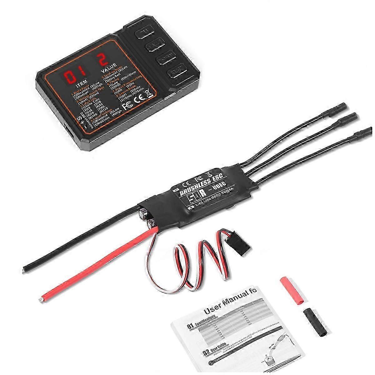 50A Brushless ESC 2-3S Lipo Support BEC Output with Programming Card for RC Car Boat Aircraft DIY P