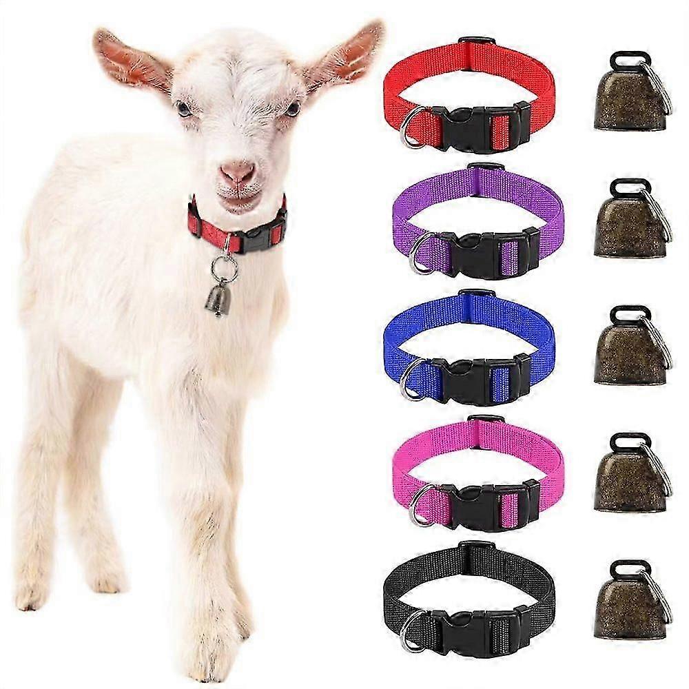 5-Pack Goat Collars with Bells for Small Farm Animals, Sheep & Cattle