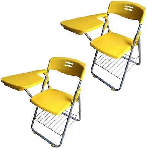Plastic Folding Chairs with Writing Tablet - Steel Frame, Set of 2 Yellow for Office, Training, Conferences, Business Meetings