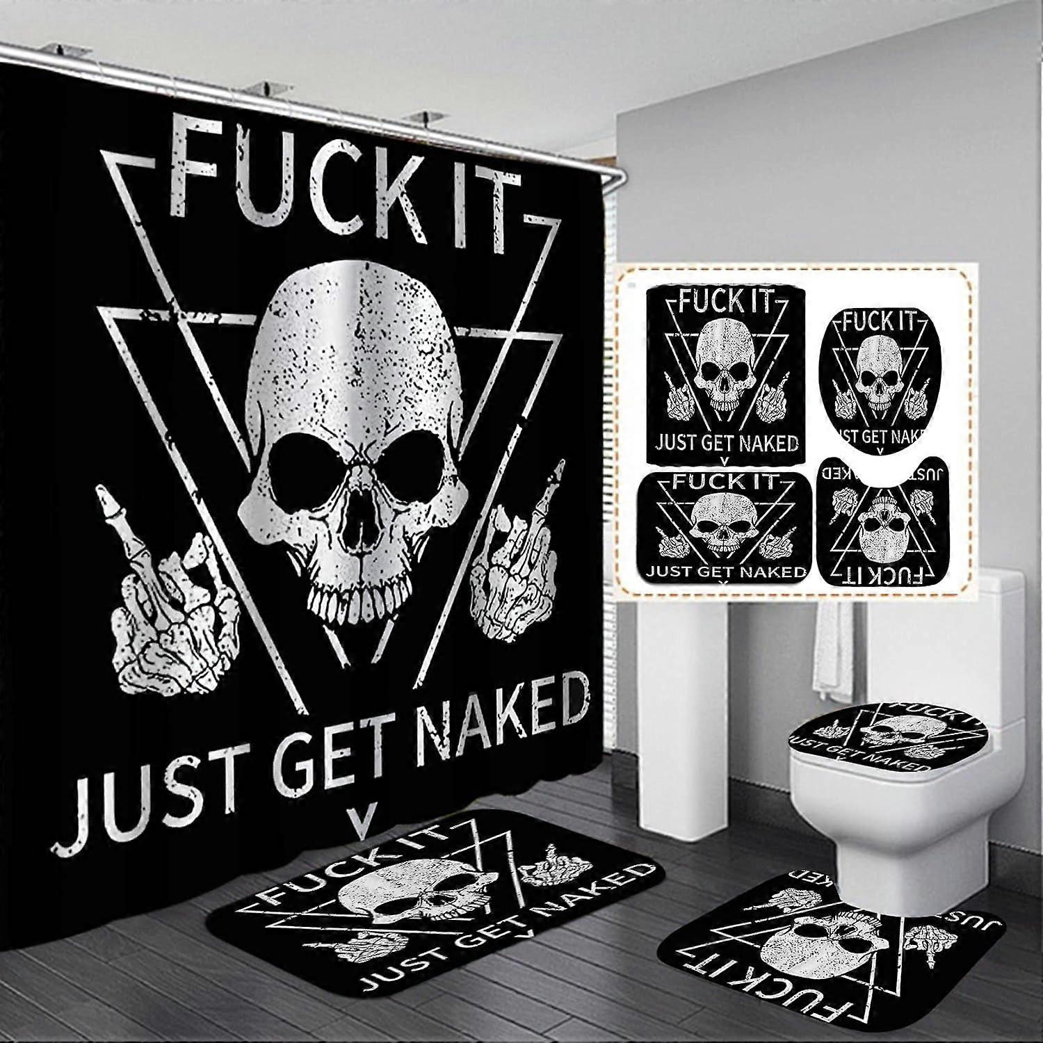 Skull Shower Curtain Set with Spooky Gothic Decor, Waterproof Fabric & Non-slip Bath Mat, Compatible with Most Toilets