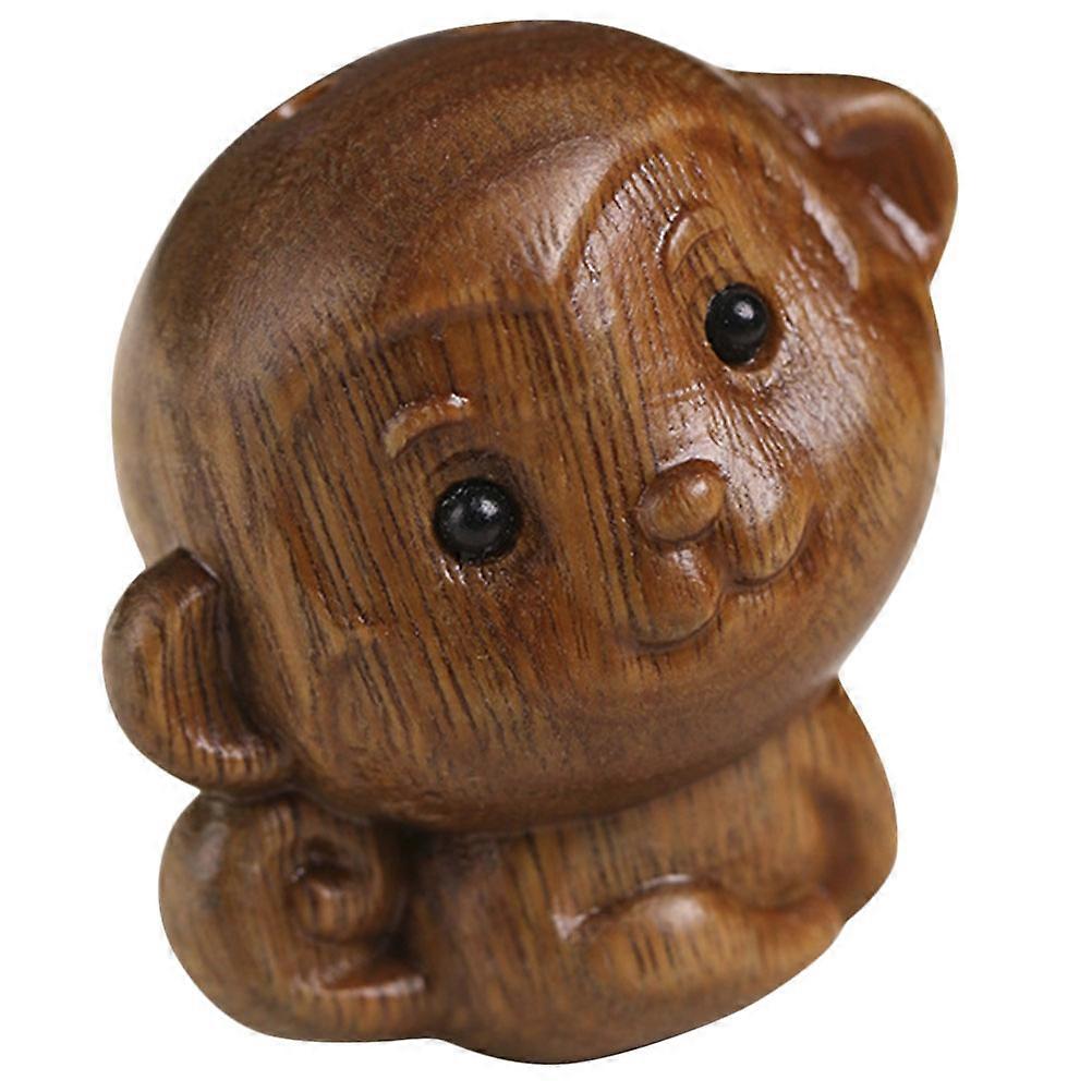 Monkey Shape Desktop Decor for Home Decor Brown Wood Material Keychain 1Pcs