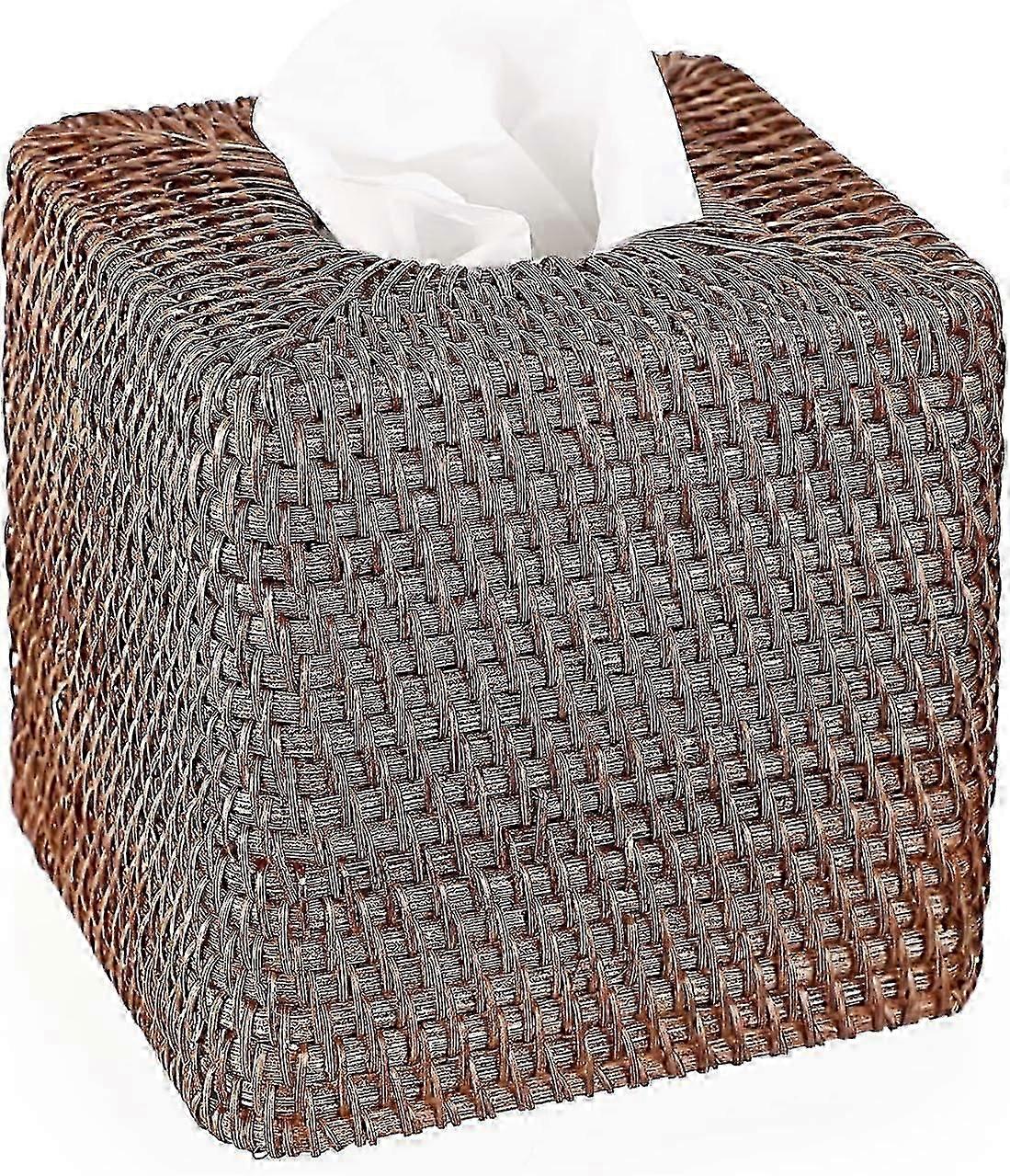 Rattan Square Tissue Cover Holder Decoration Tissue Organizer Box Cube Tissue Paper Holder