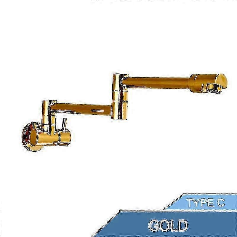 Robinet de cuisine en laiton doré avec bec pivotant et rabattable, robinet d'évier chromé à montage mural.