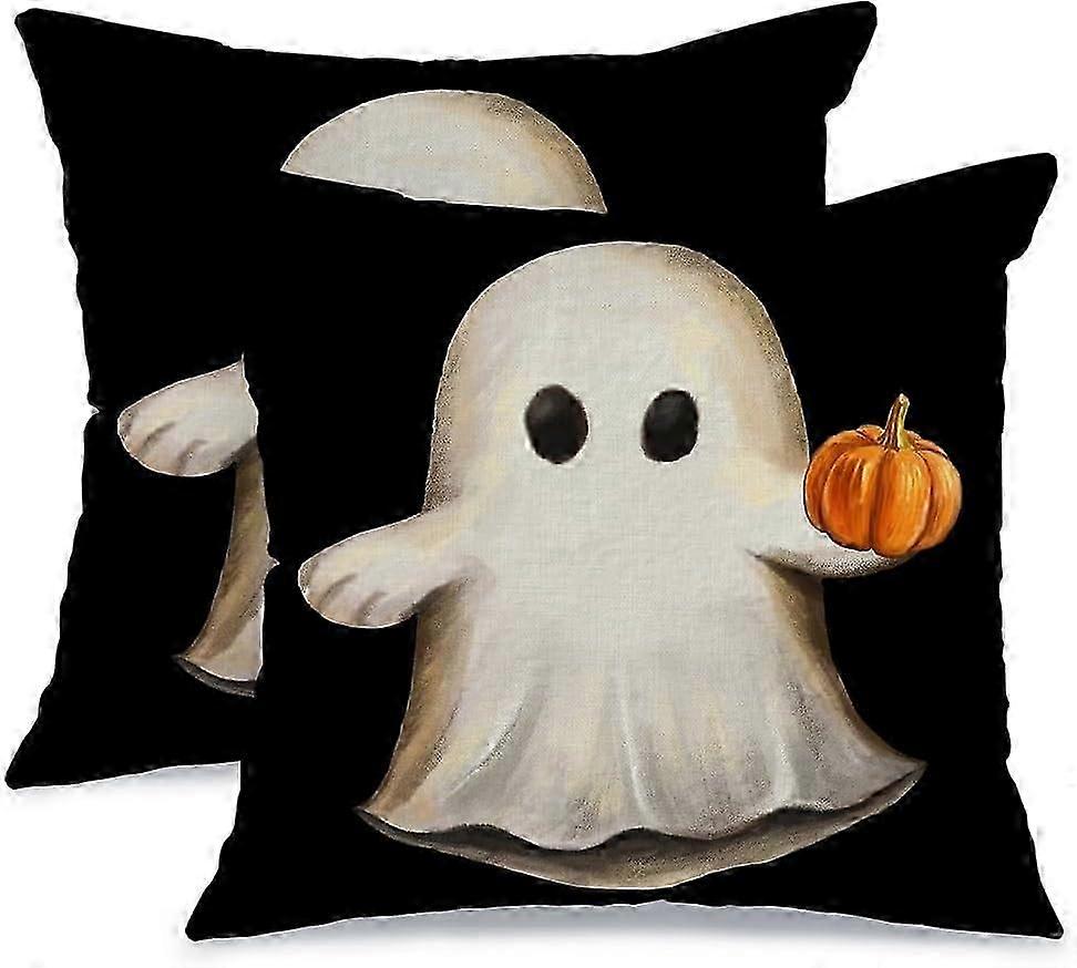 Set of 2 Halloween Pillow Covers 18X18 ,Ghost Pumpkin Decoration Holiday Farmhouse Pillow Case for Home Sofa Couch (Black)