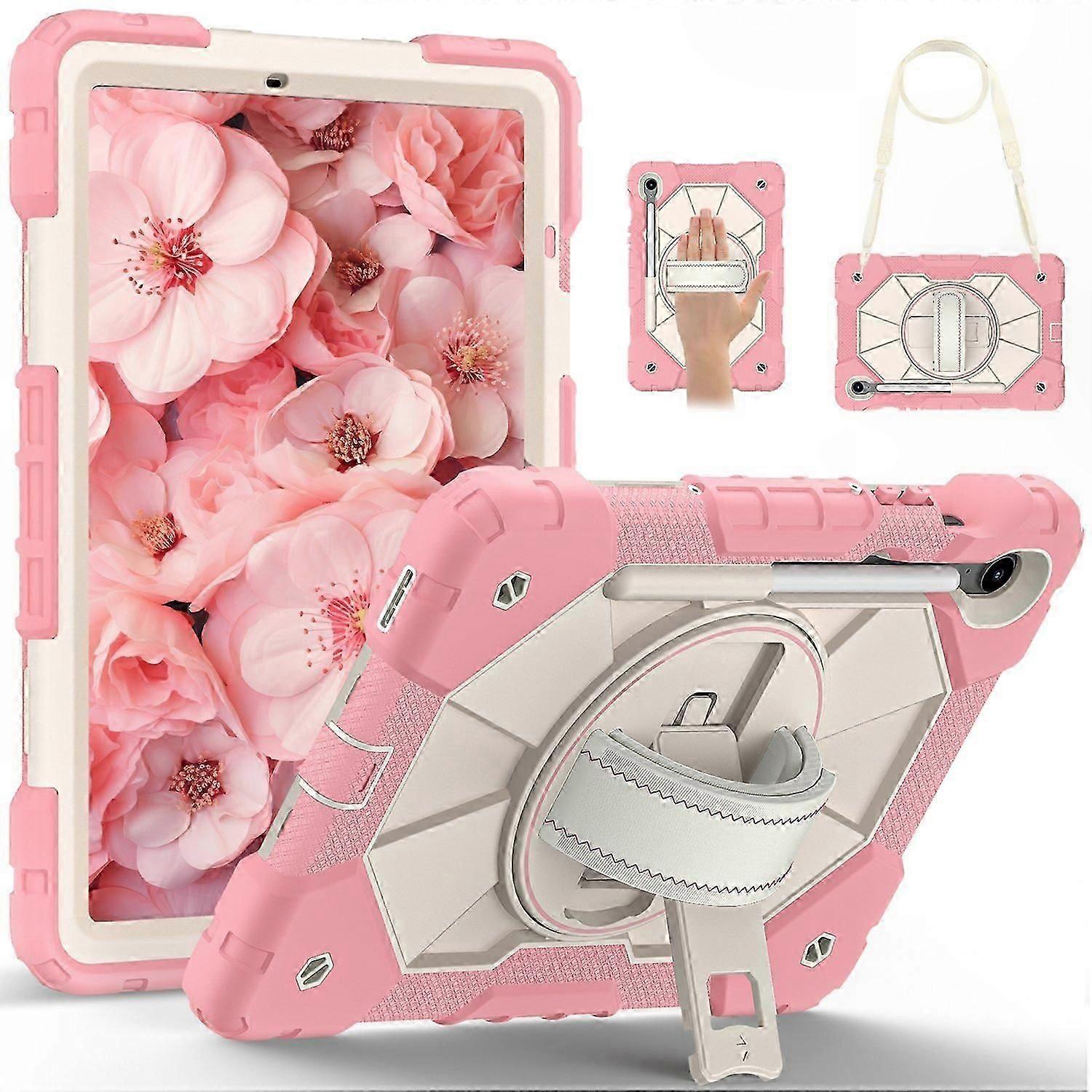 Silicone and PC Kickstand Case for 10/9 Inch Tablets with Adjustable Strap and Handle Support