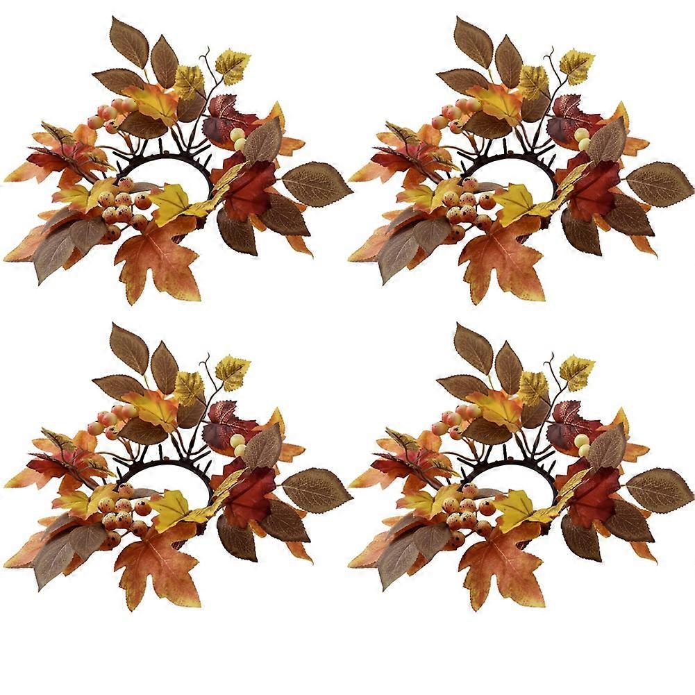 Candle Wreath, Thanksgiving Maple Leaf Candle Wreath with Berries,B