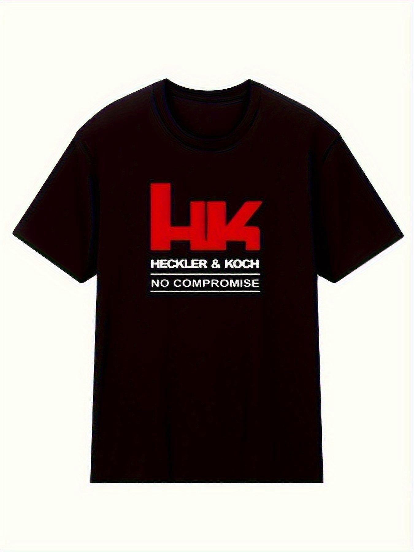 Heckler and Koch Herren T-Shirt No Compromise Pattern - Loose Design% Kurzarm-T-Shirt mit auffälligem rotem Logo-Print in Schwarz, Soft-SZCBM185