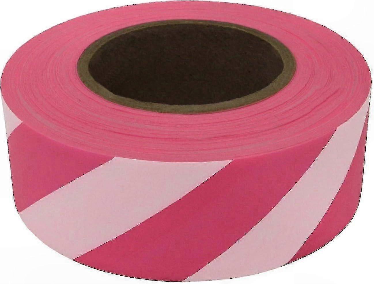 Neon Pink & Light Pink Stripe Non-Adhesive Flagging Tape, 1-3/16 in. x 50 yds, Patterned Marking Roll for Outdoor Use
