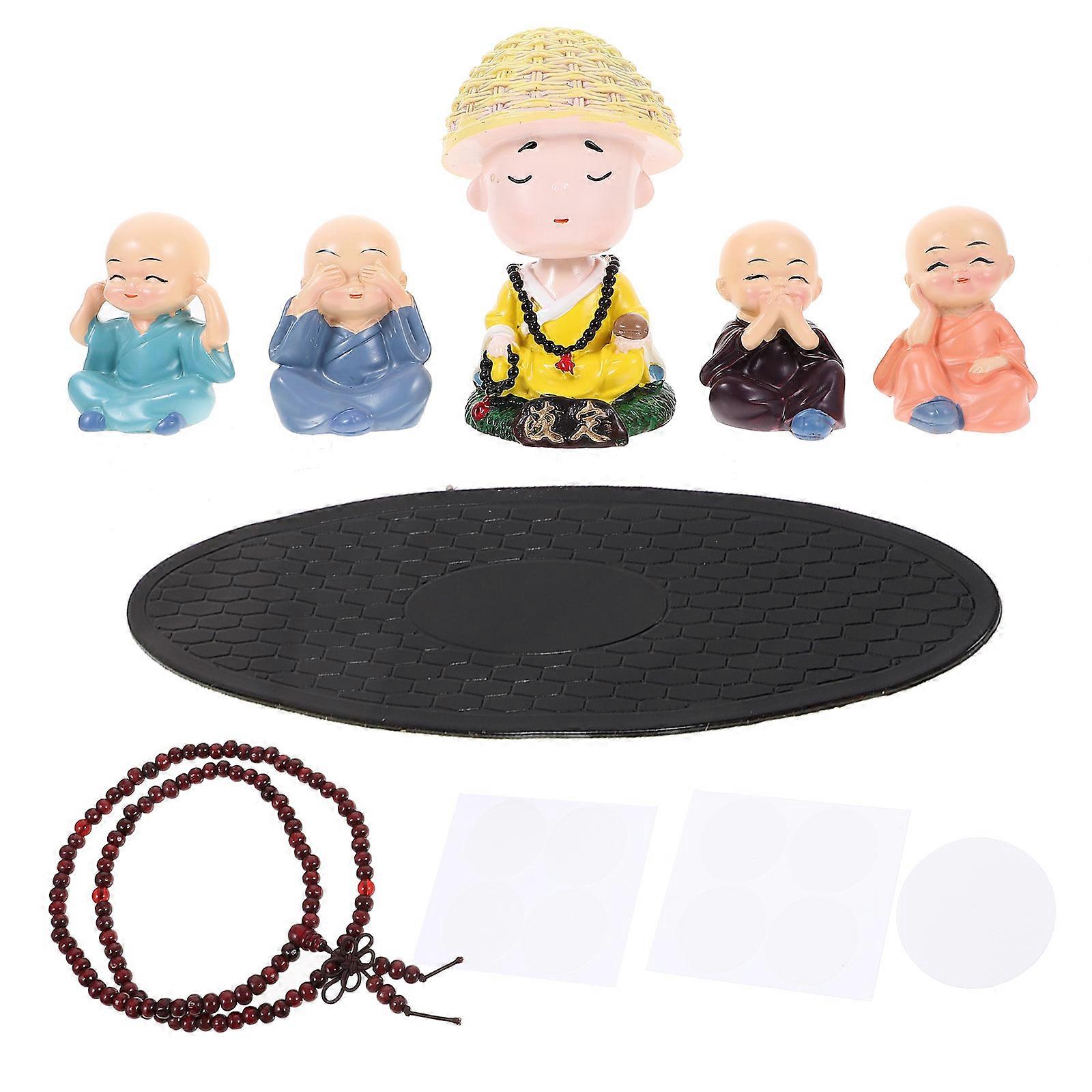 Small Shaking Head Monk Statue for Car Dashboard Decor 4Sets