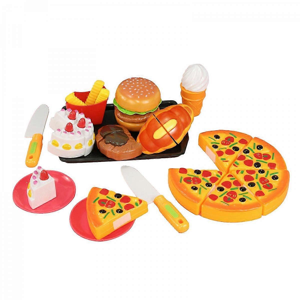 Fast Food Cooking Pretend Playing Set for Kids & Toddlers with Hamburger, Fries, Pizza, Tableware and Tray Safe Material