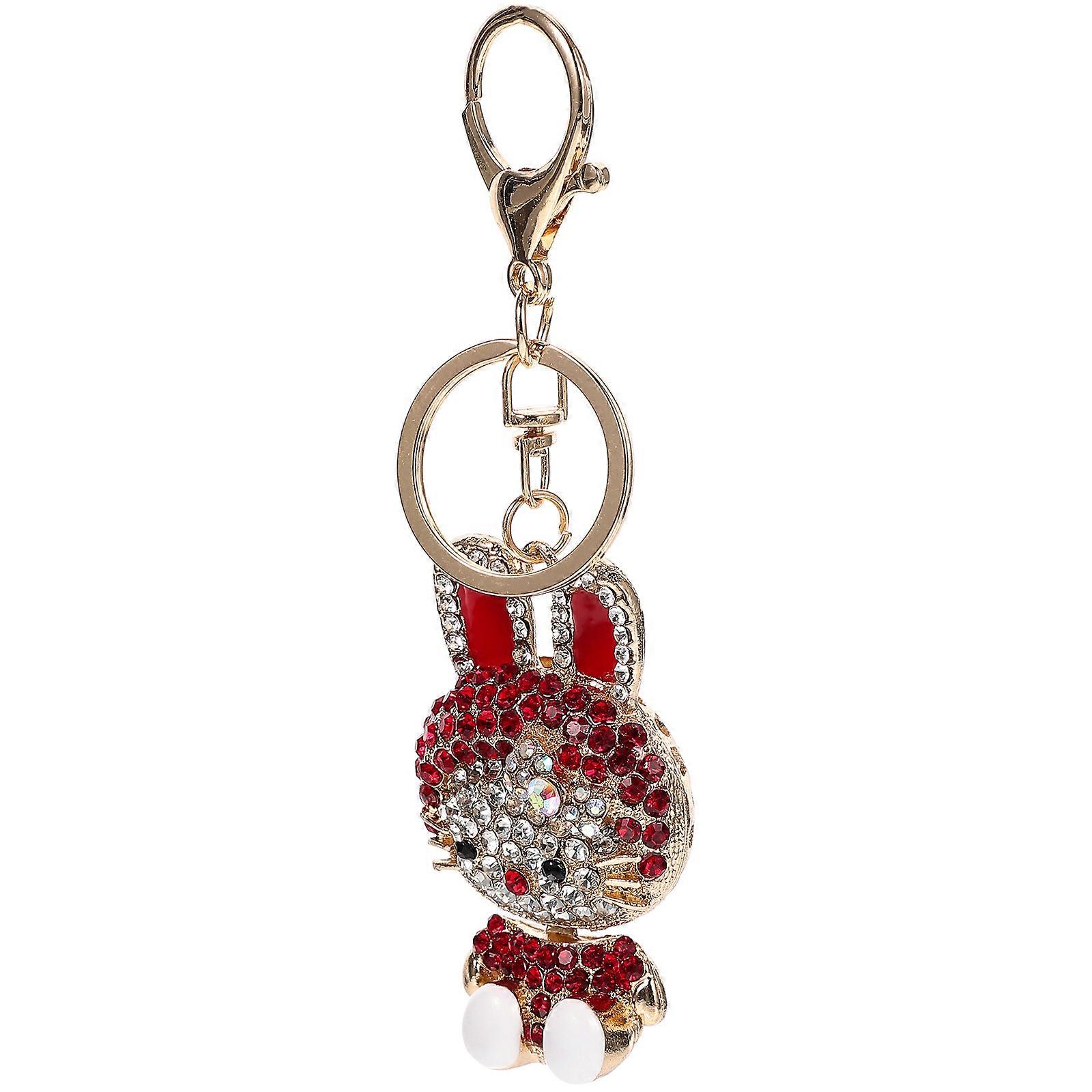 Lovely Rabbit Keychain Rhinestone Keychain for Decor 5Pcs Red Key Rings