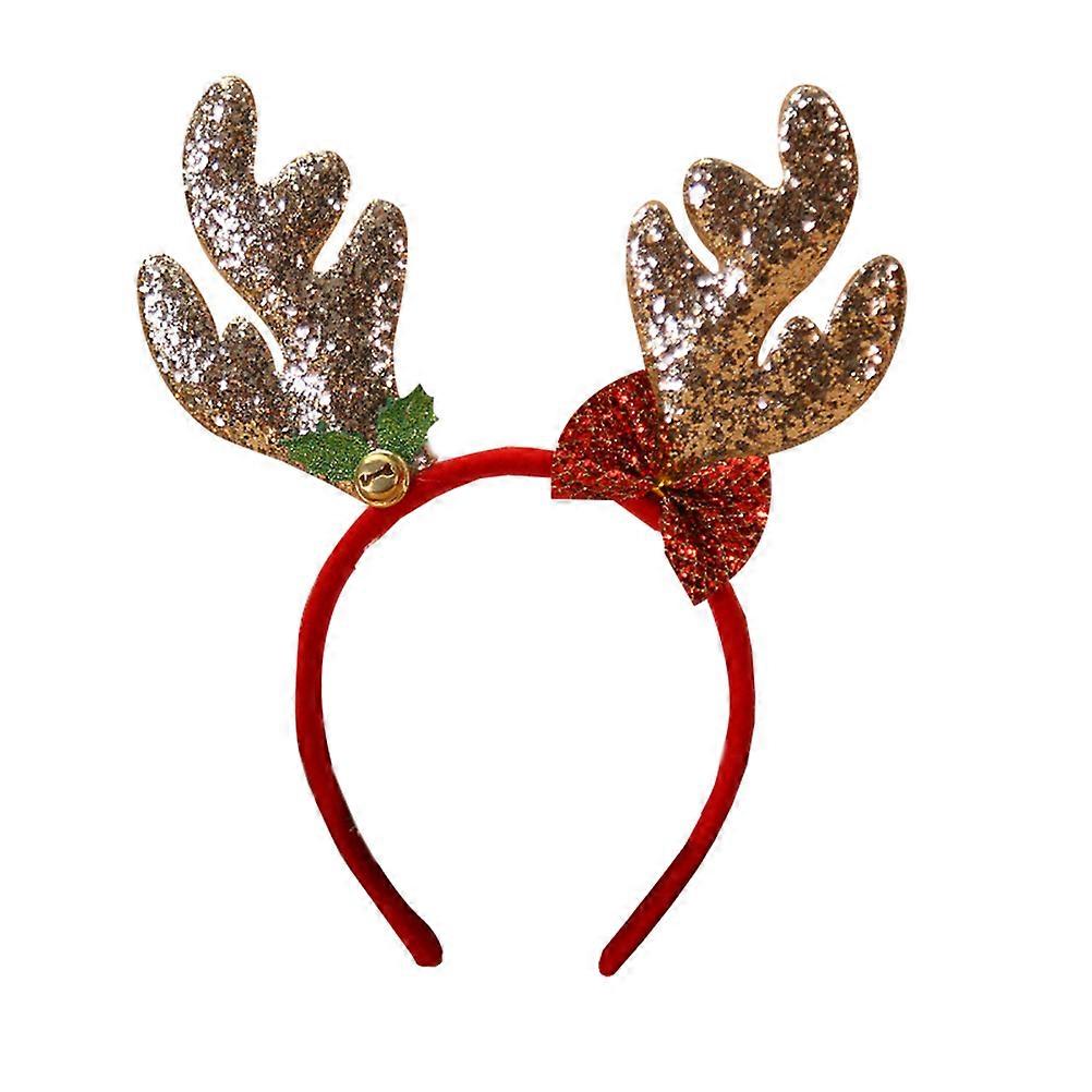 Christmas Deer Horns Headbands 2Pcs Golden Hair Bands for Party Use