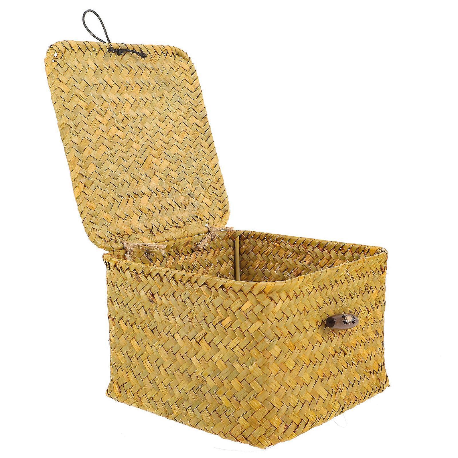 Woven Organizer Box Basket with Lid for Storage Use 3Pcs Set Light Brown