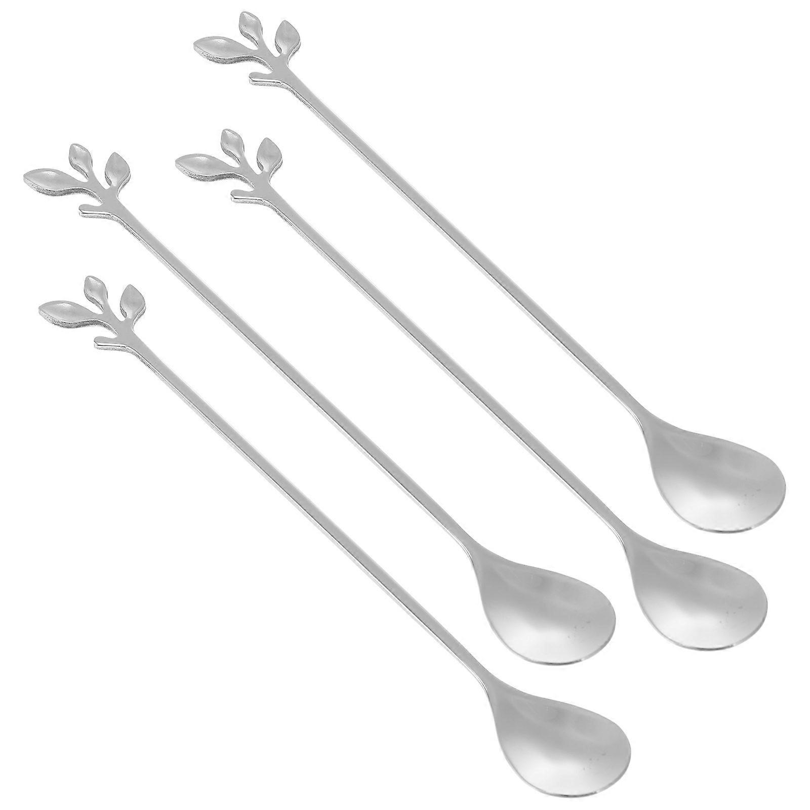 Long Handle Mixing Spoon Set Ideal For Home Use In Silver Featuring Smooth Edge For Safe Use Perfect For Coffee And Desserts 2 Sets