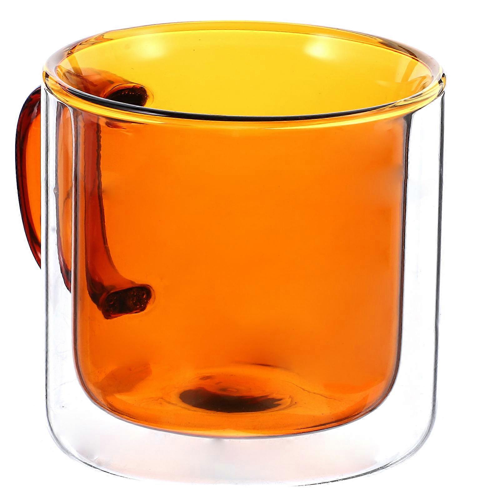 Glass Juice Mug Double-layer Cold Drink Cup 250ml Perfect For Home Restaurant Bar Yellow 4Pcs
