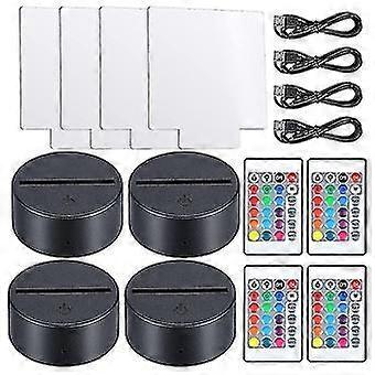 3d Night Led Light Lamp Base With 4 Clear Acrylic Sheets 4 Remote Controls Adjustable 16 Colors For