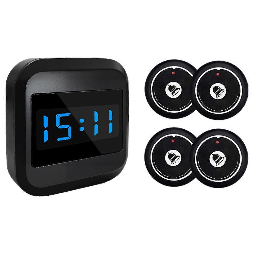 Doorbell Display Receiver +4 Pager Wireless Restaurant Pager Waiter Calling System for Hotel Bar Cafe EU Plug