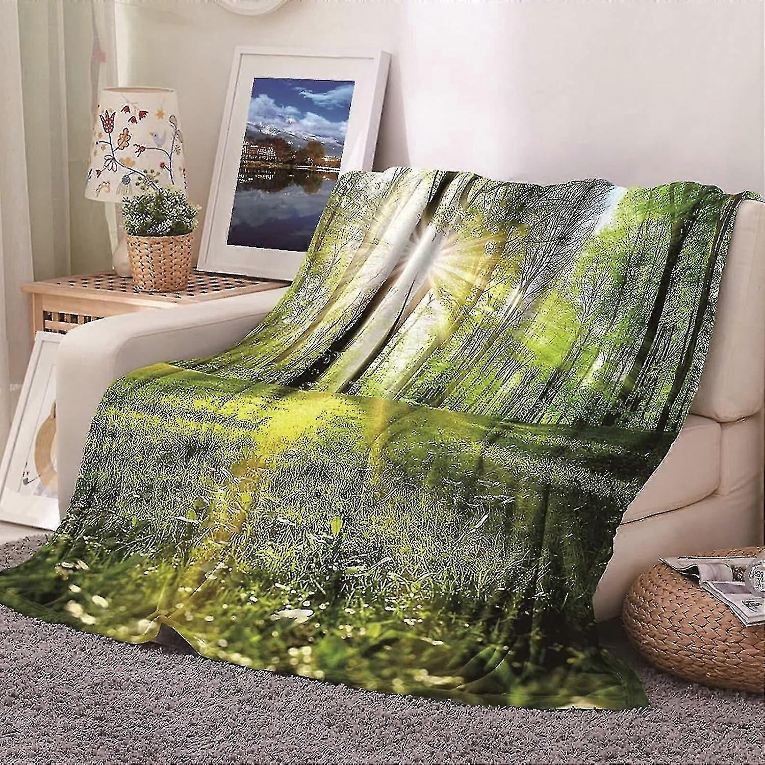 Blanket Large Flannel Blanket,chair Blankets Trees And Sunlight Pattern Green Blanket Chair 130x150cm
