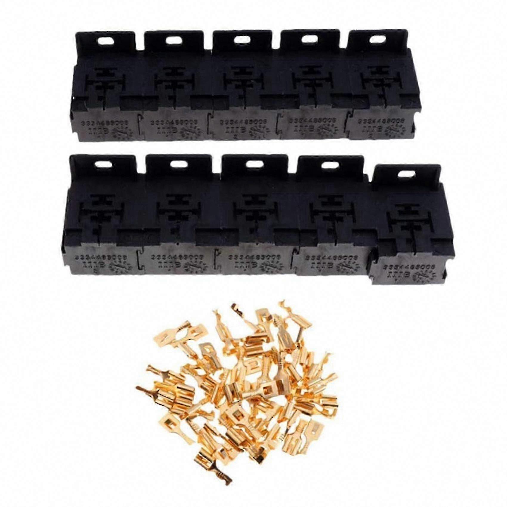 30A-80A 5 Pin Relay Socket Base with Bracket, Terminal Case, and 50pcs 6.3mm Connectors