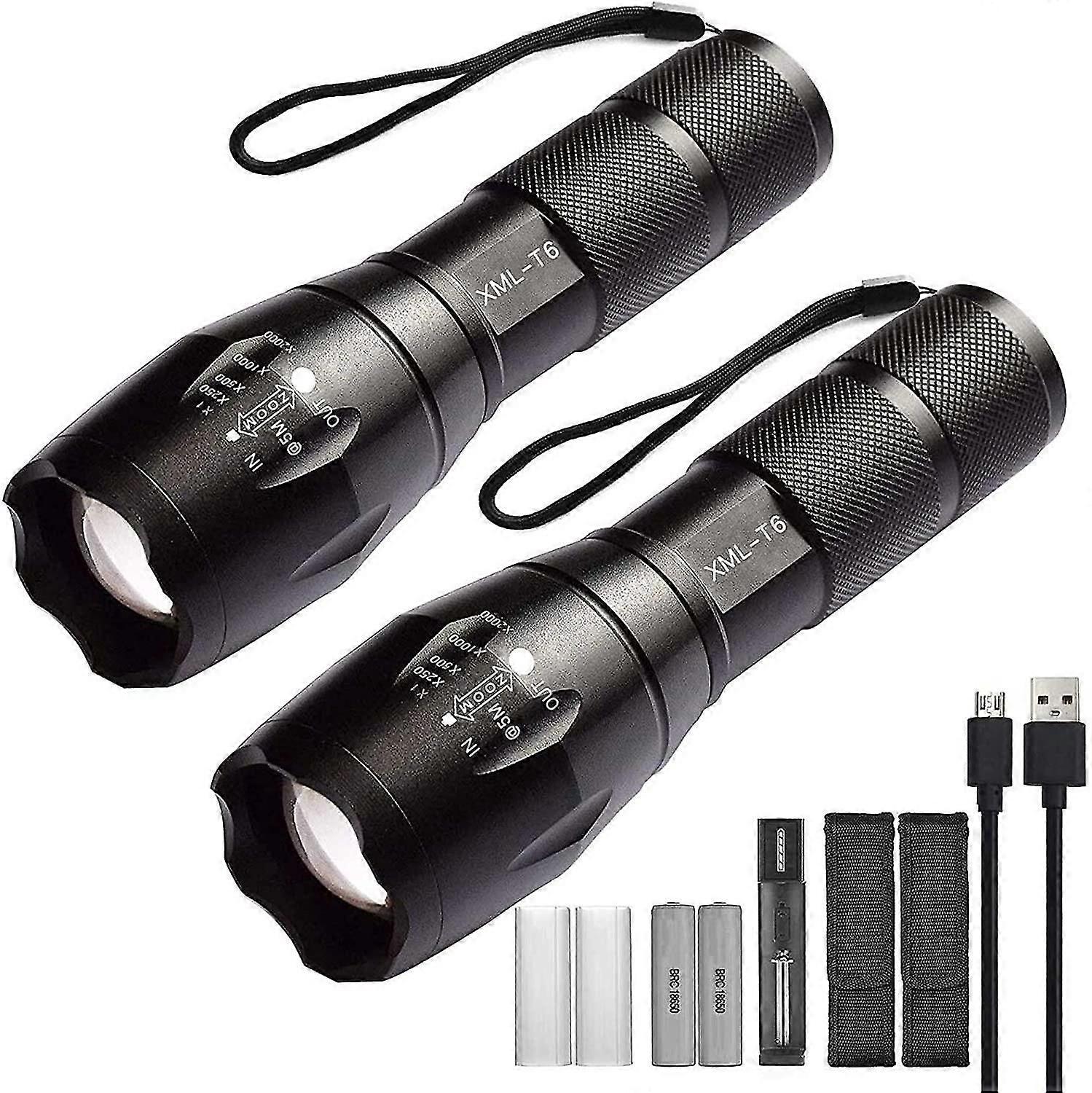 Led Flashlight  Rechargeable Flashlight 5 Modes Waterproof Zoomable Adjustable Focus, Tactical Flash