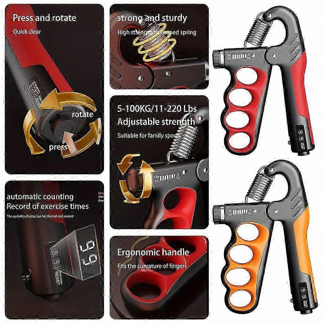 25-26 Adjustable Grip Strength Trainer, 11-220 Lbs Resistance Red