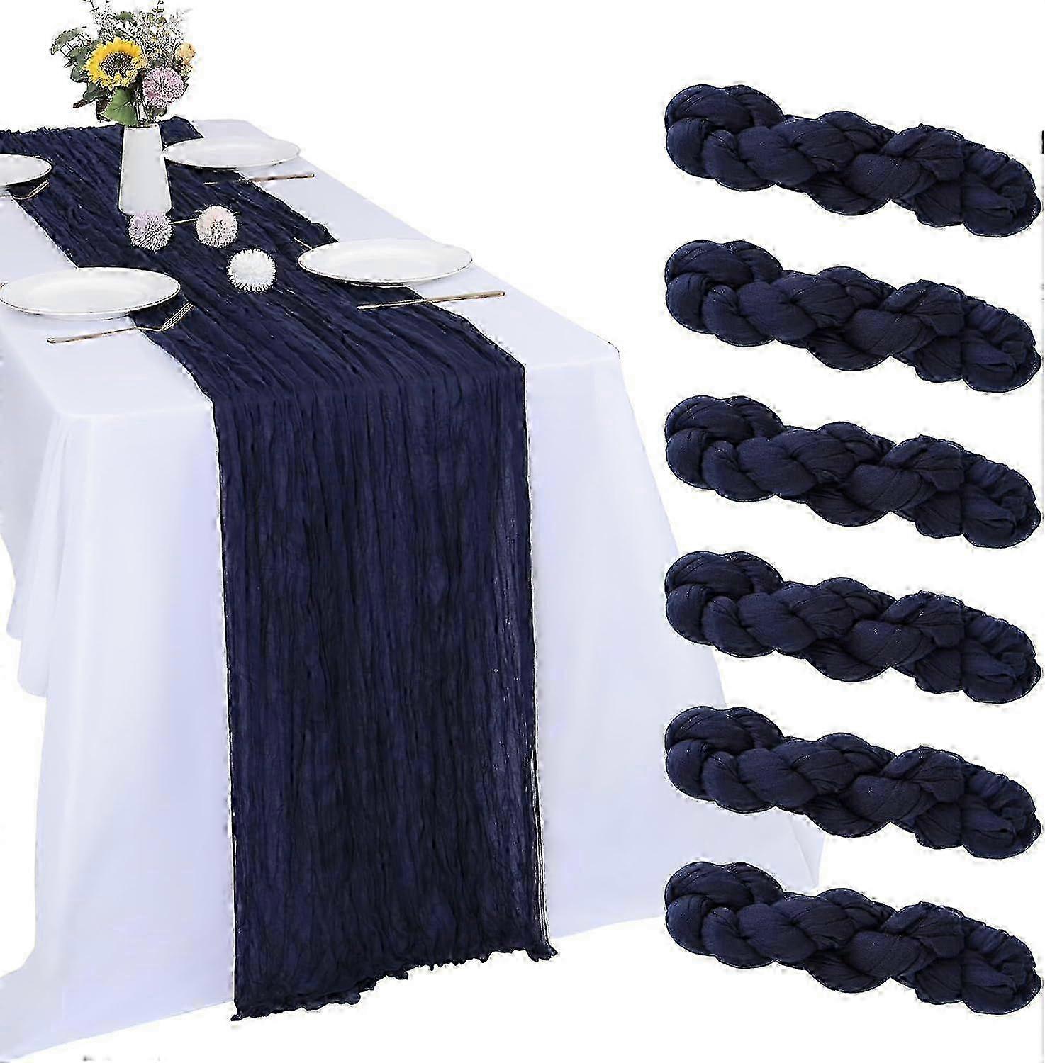 w 6 Pack Navy Blue Cheesecloth Table Runner 10FT Boho Gauze Fabric Table Runner 35