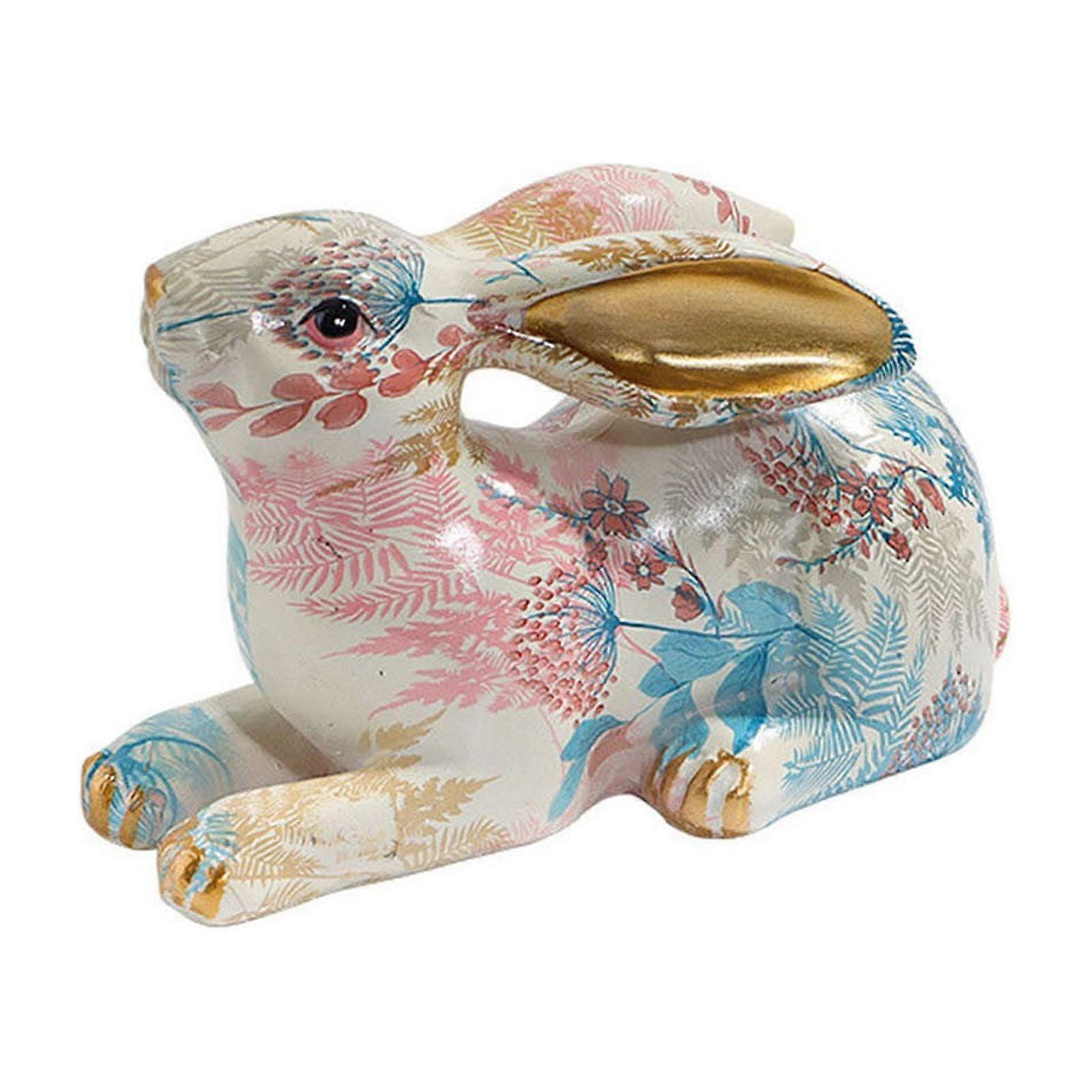 Easter Rabbit Resin Figurine, Flower Pattern Decorative Rabbit for Home, Tabletop Decoration, Compatible with Easter Festival