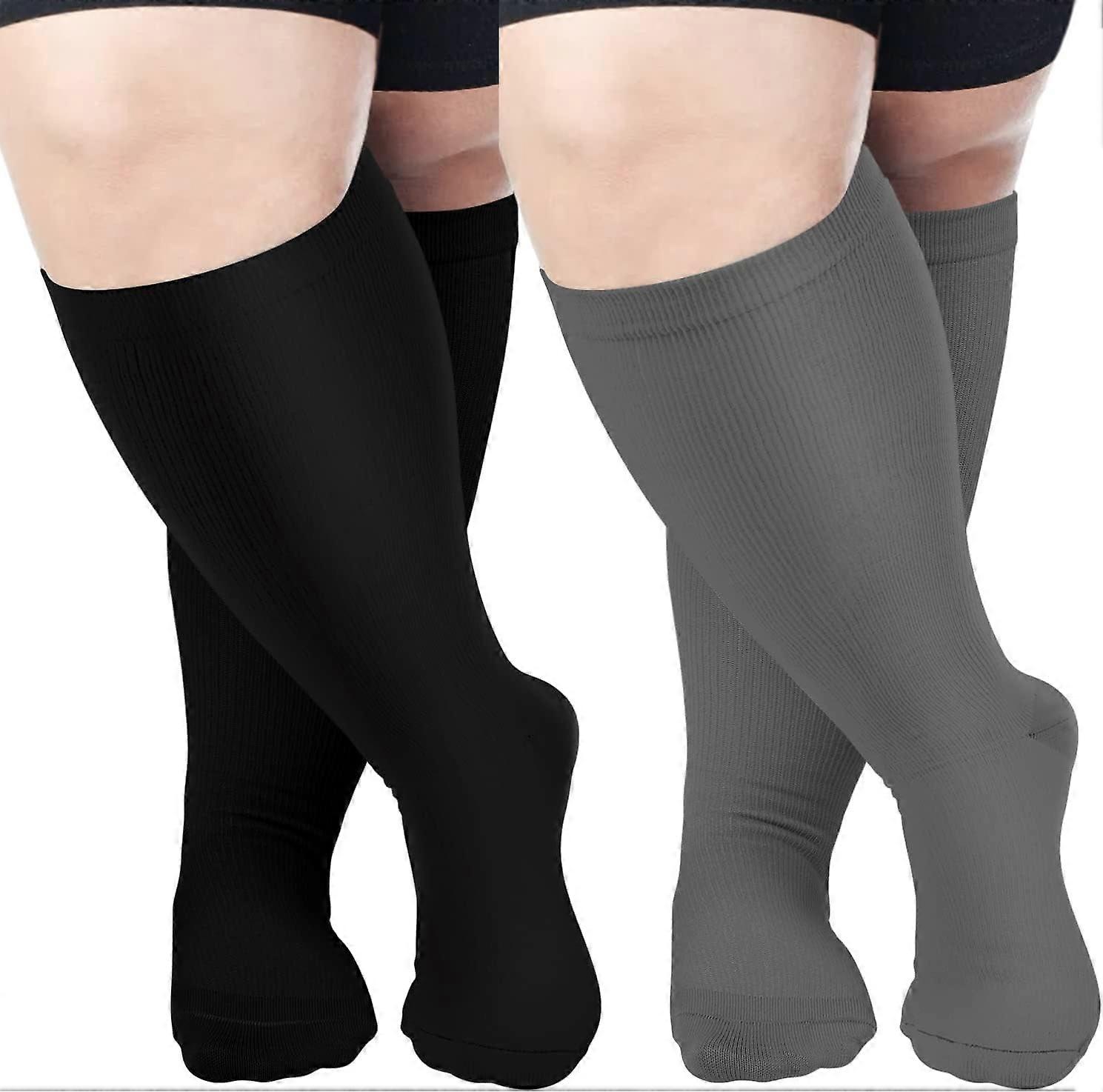2 Pairs Plus Size Compression Socks Wide Calf, Extra Large Knee High Support Socks for Women & Men 20-30 mmHg