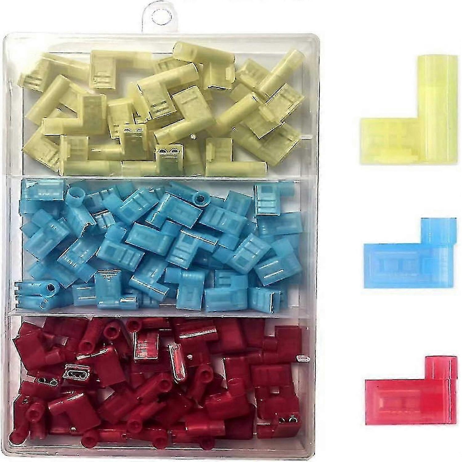 100 Pieces 90 Degree Nylon Fully Insulated Flag Terminal, Quick Disconnect Female Terminal, F Type Push In Electrical Connector 12-10 AWG/ 22-14 AWG (