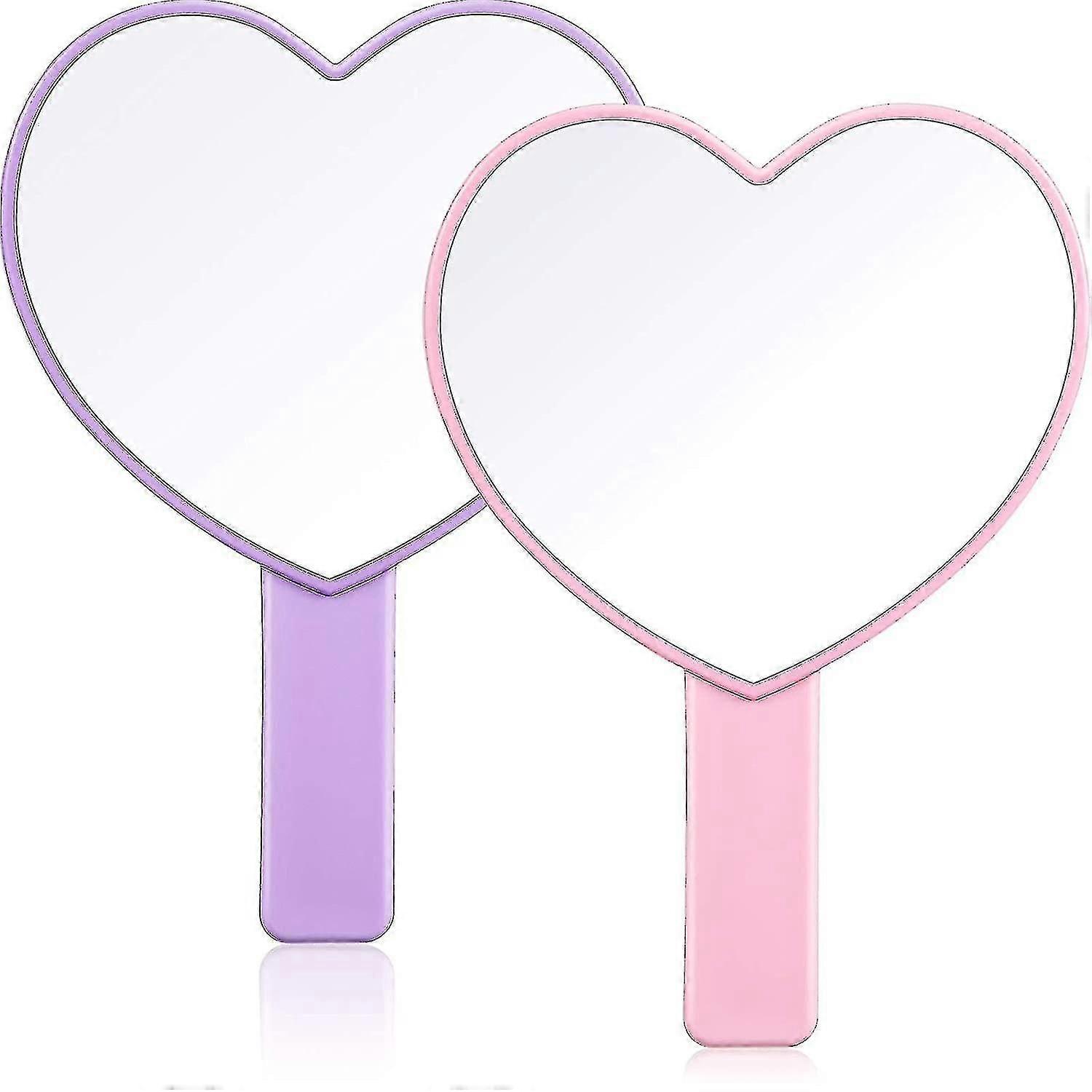 2 Pieces Heart-shaped Handheld Mirrors Travel Makeup Mirrors Mini Cosmetic Mirror With Handle Small Heart Mirrors Decorative Hand Held Mirror For Wome