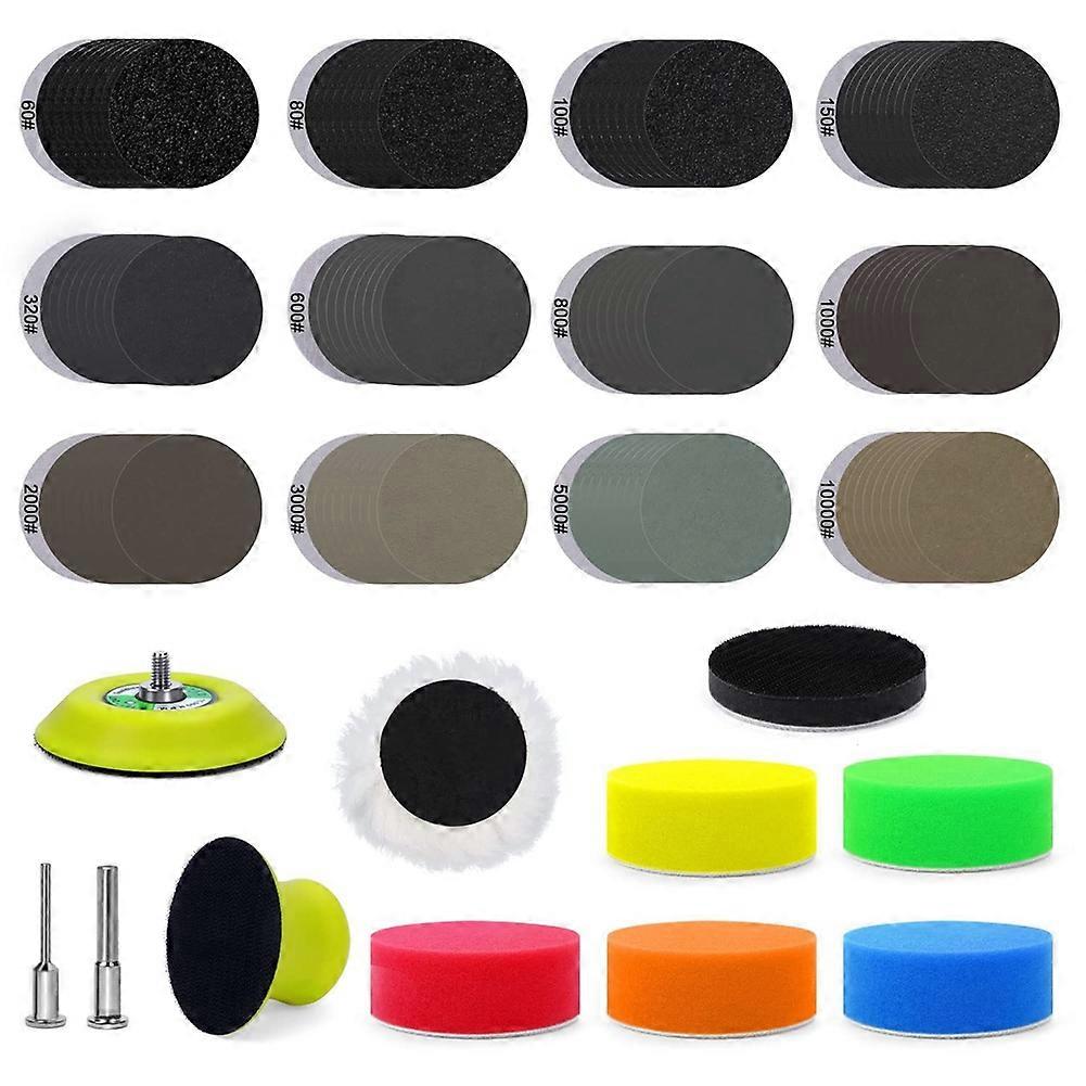 131 disques de ponçage de 3 pouces avec papier de verre de grain 60-10000, kit de restauration de phare de voiture pour le ponçage à sec humide
