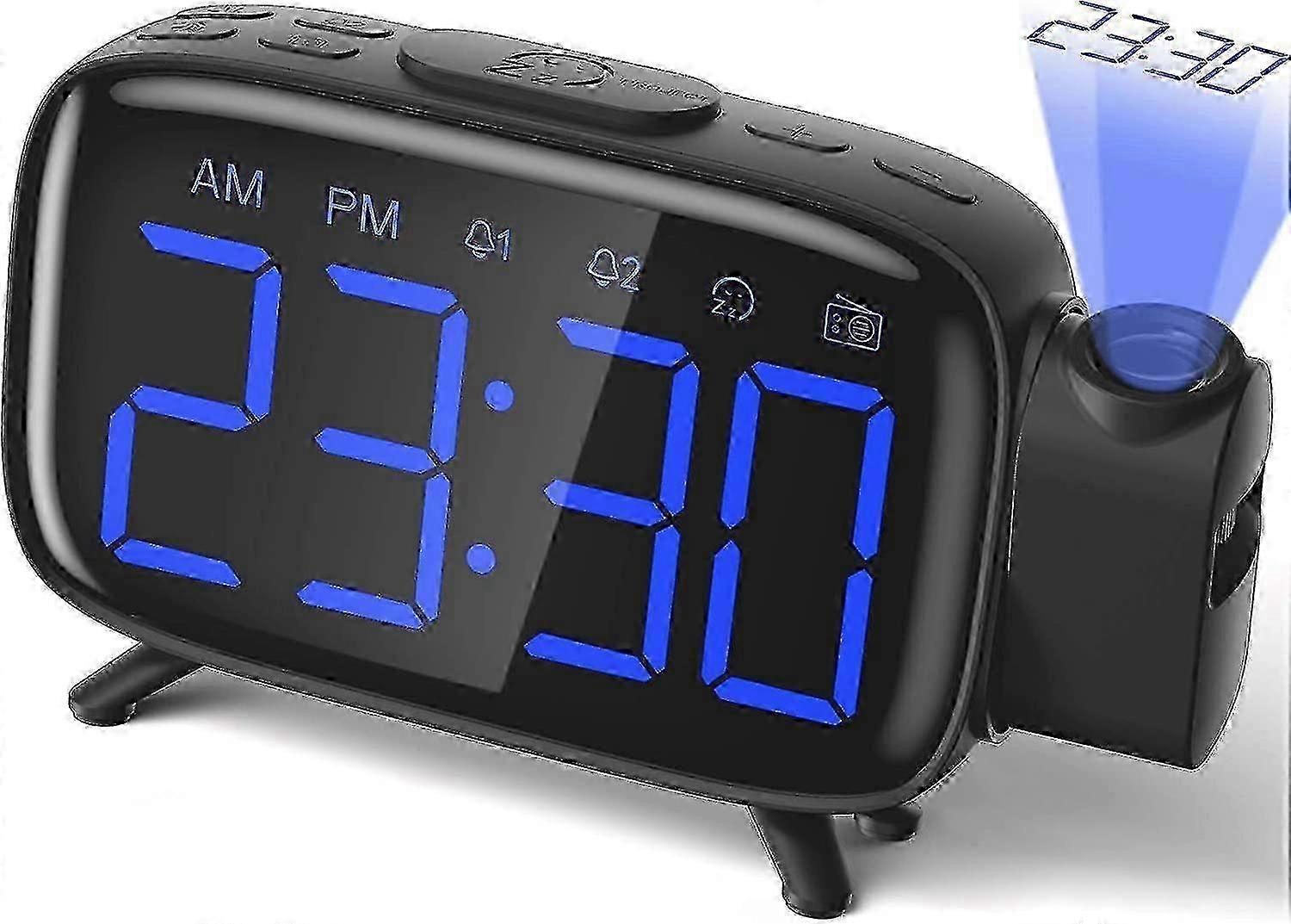 JiaWei Projection Alarm Clock Radio Digital Alarm Clock With 3 Brightness Levels With 180 Projection Fm Radio, Creative Home Projection Clock Usb GGx