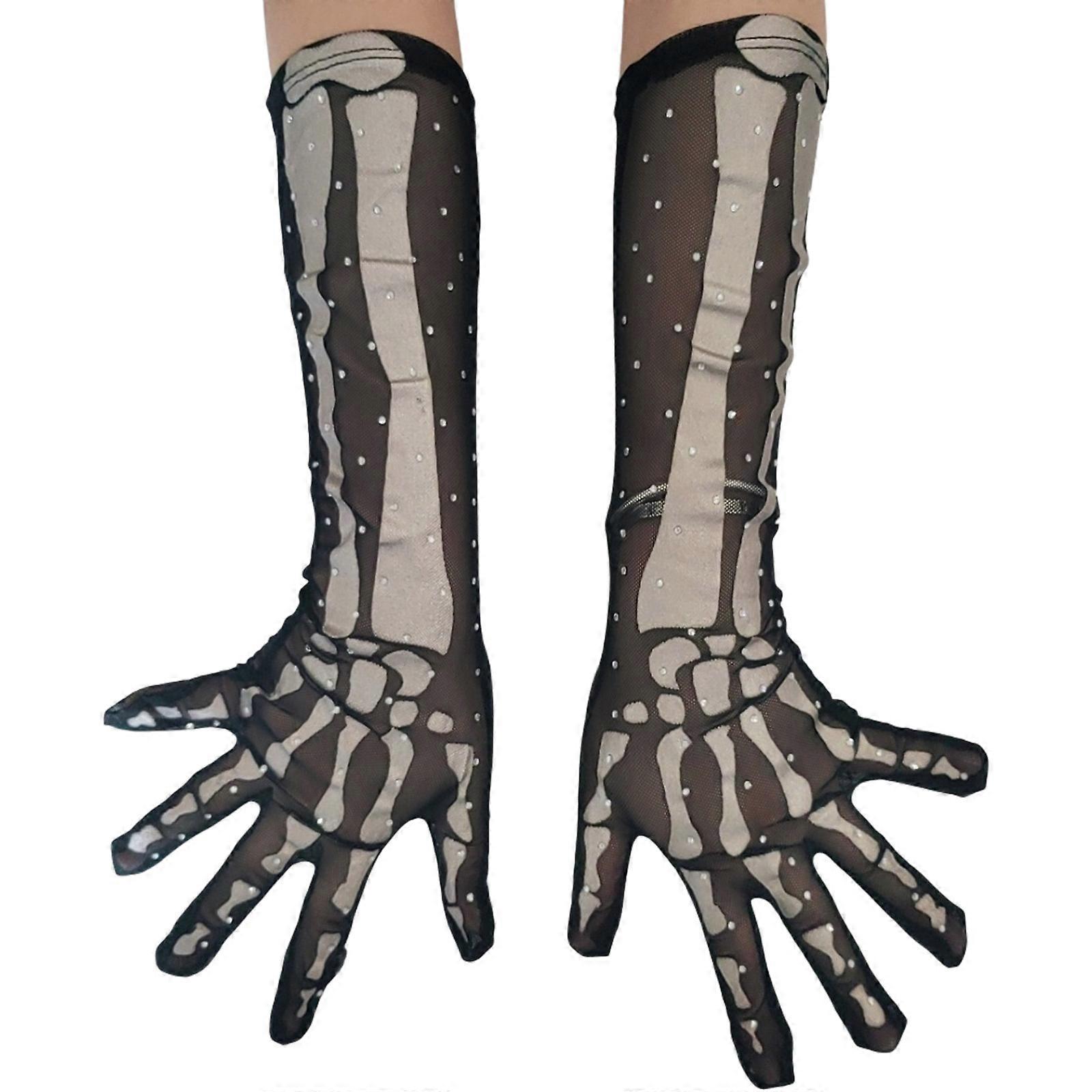 Spooky Skeleton Design Gloves Halloween Party Essential Flexible for Gothic Costume Enthusiasts Multicolor