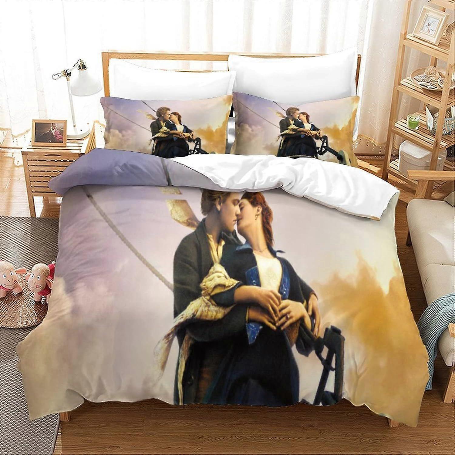 CAYBES Jack E Rosa Titanic Capa de edredom com fronhas 3D impresso de luxo Soft Bedding Easy Care Set com zíper Movie Closure Unique De