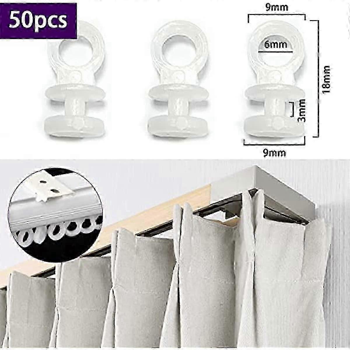 50pcs Curtain Track Gliders Wheels Rollers Hooks for Rails