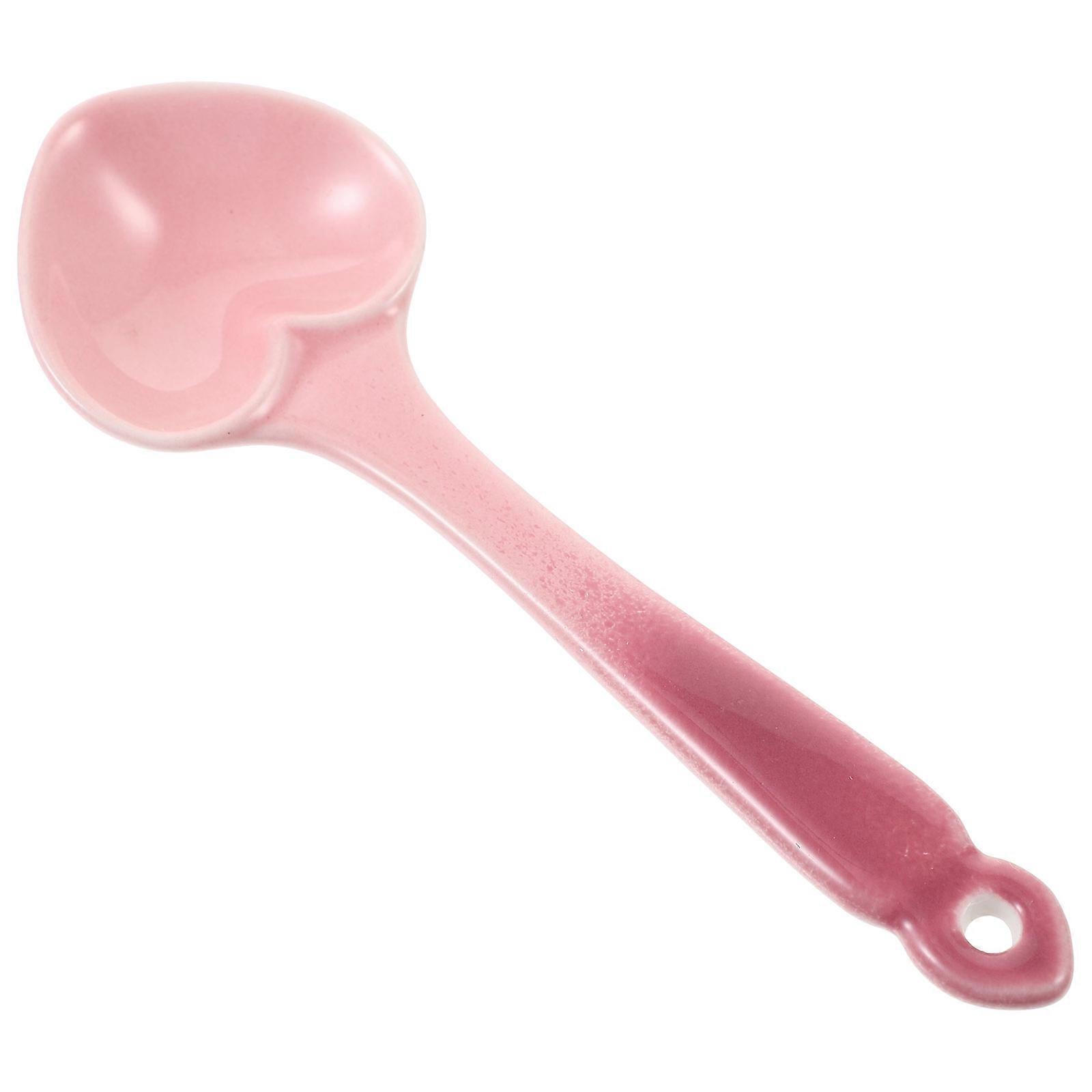 Heart Shaped Dessert Spoon Ceramic Tableware Home Restaurant Use Pink 1Pack