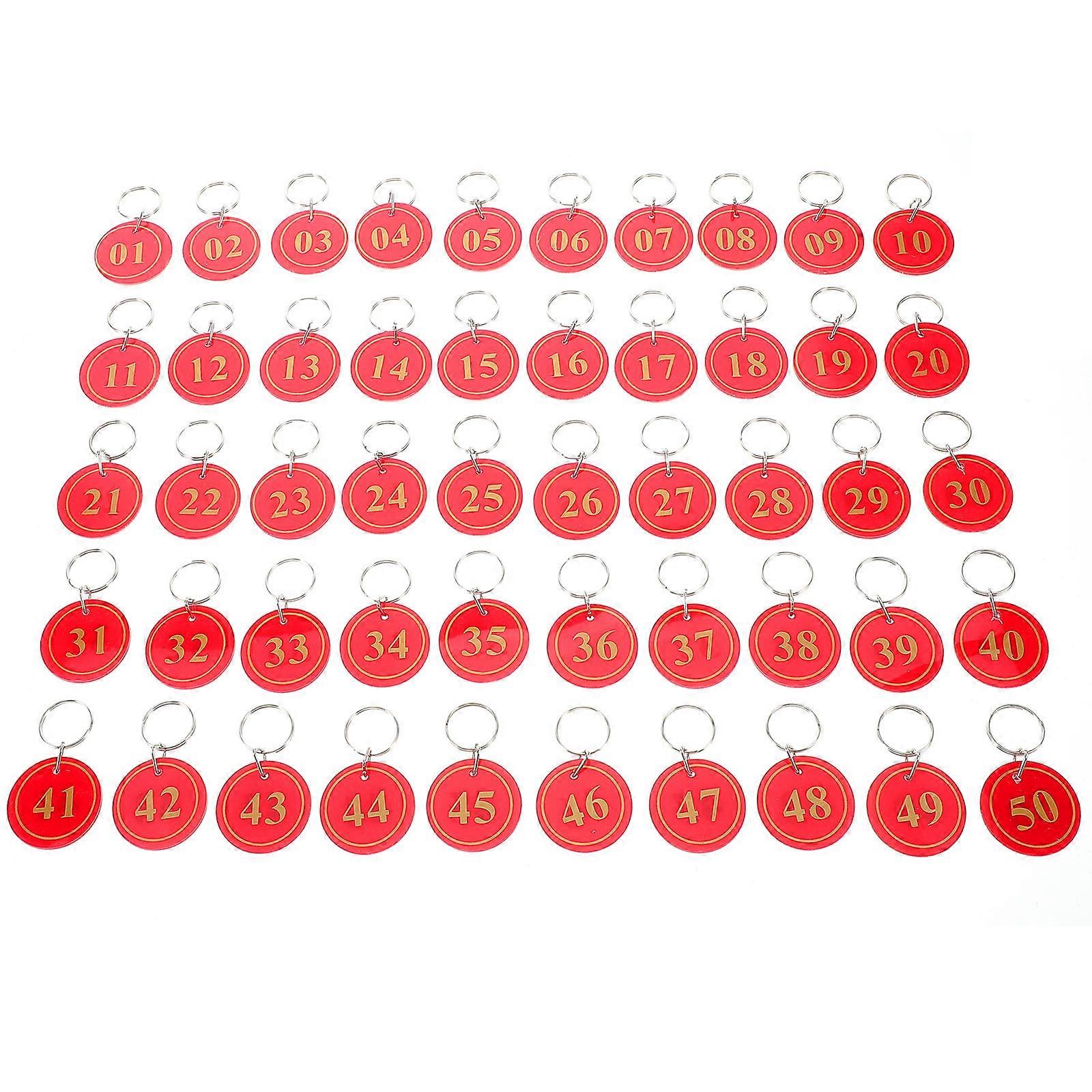 Spa Number Tags Acrylic for Bathhouse 50Pcs Double-Sided Red Key Labels