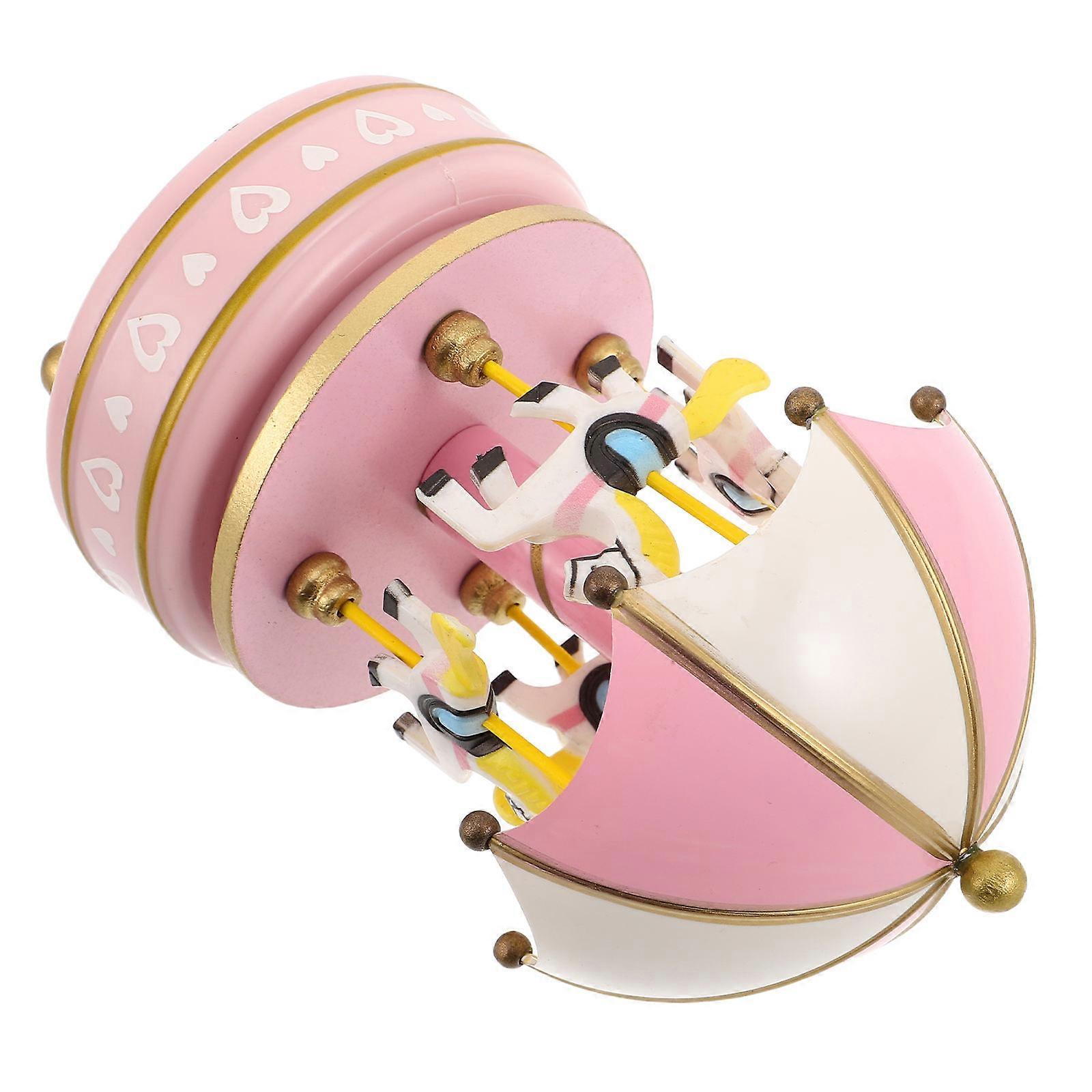 Rotating Music Box Wooden Carousel Music Box Retro Wind Up For Desktop 1Set