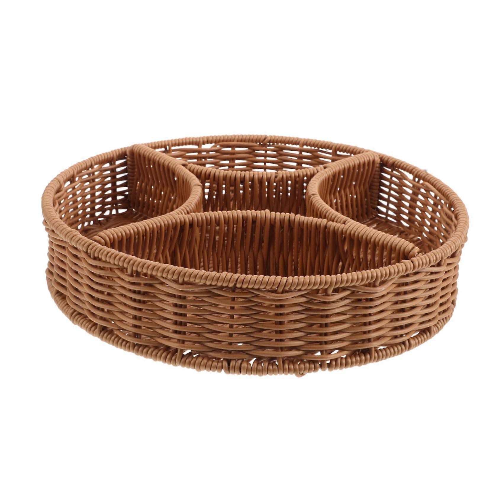 Rattan Storage Basket Woven Tray for Fruit Snacks Veggies with Breathable MultiCompartment Design