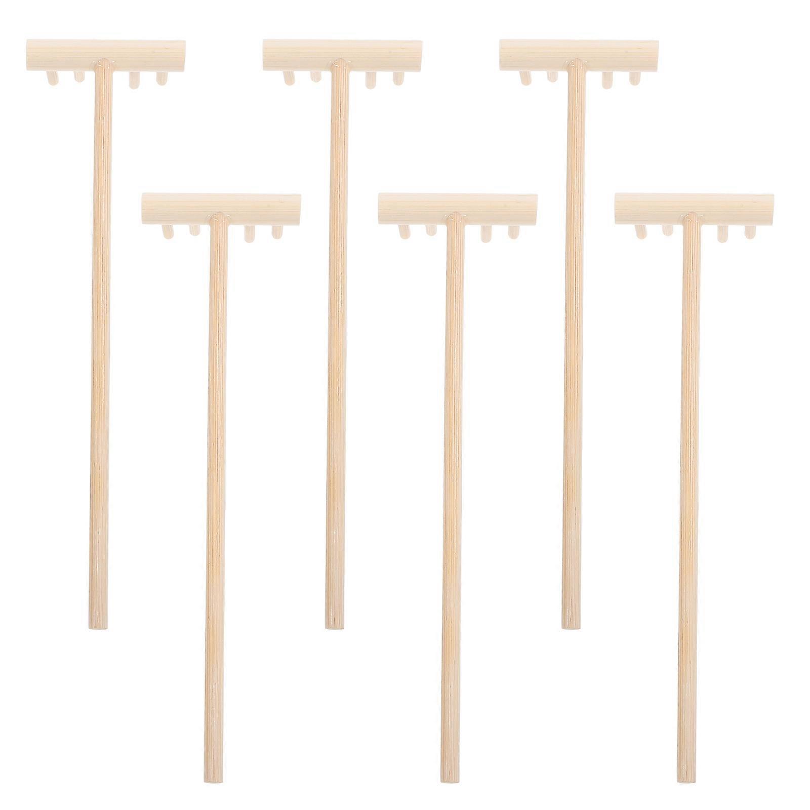 Beige Miniature Sand Rake Tools for Decoration 6Pcs Mini Rake Set