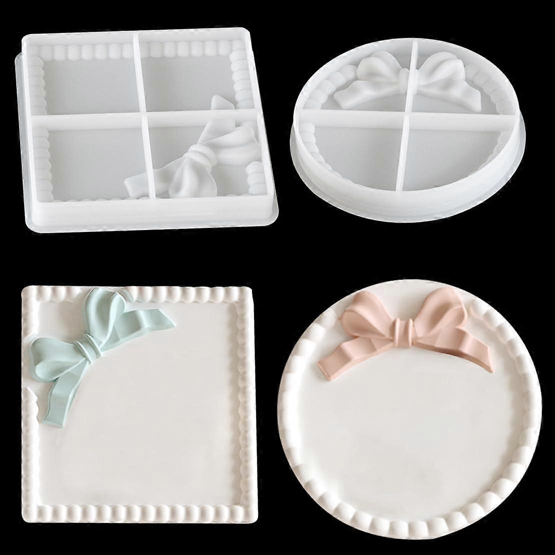 Epoxy Resin Tray Molds Round and Square Silicone with Bow Design for DIY Jewelry Storage and Serving