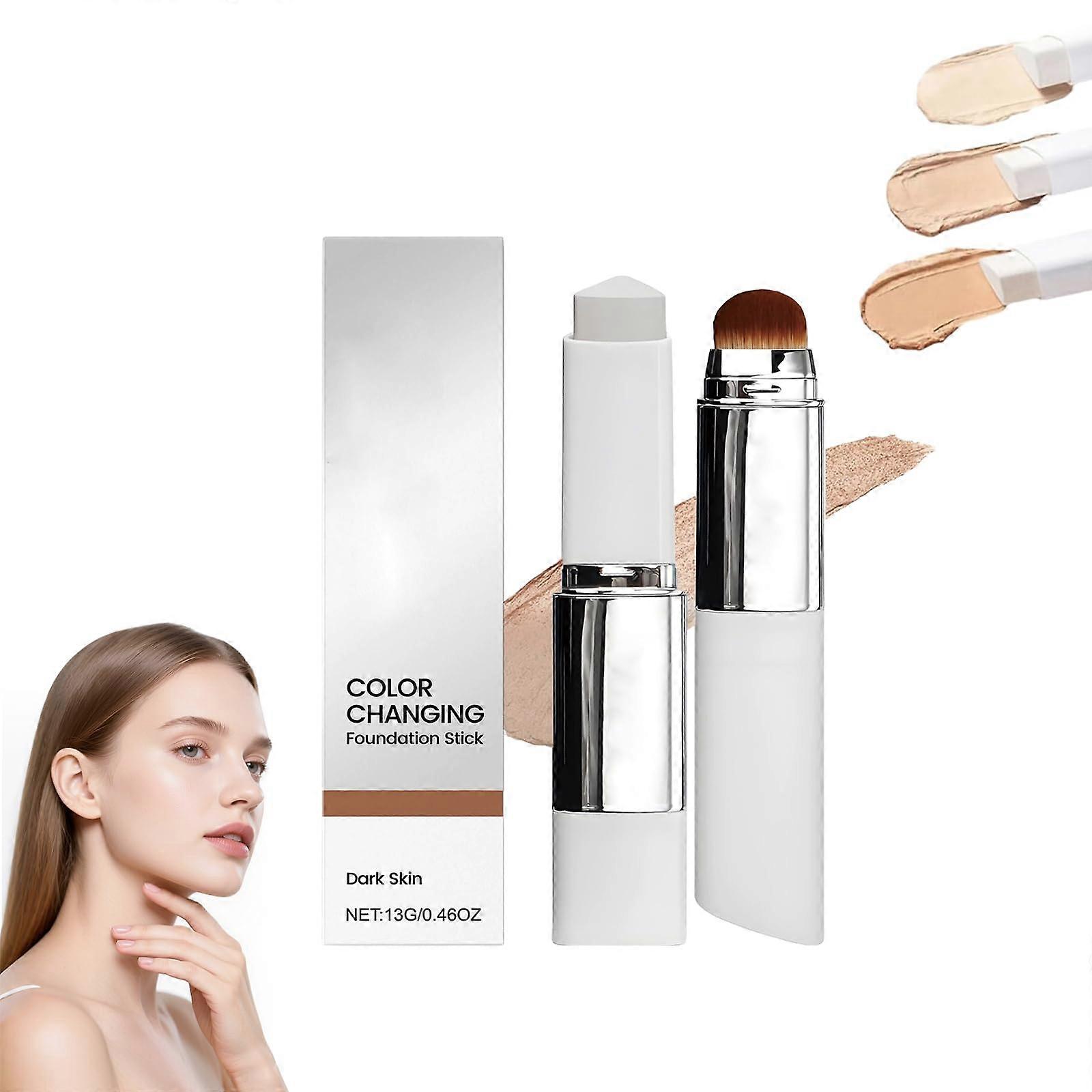 Color Changing Foundation Stick with Brush, Medium to Full Coverage Concealer, Hydrating Long Wear