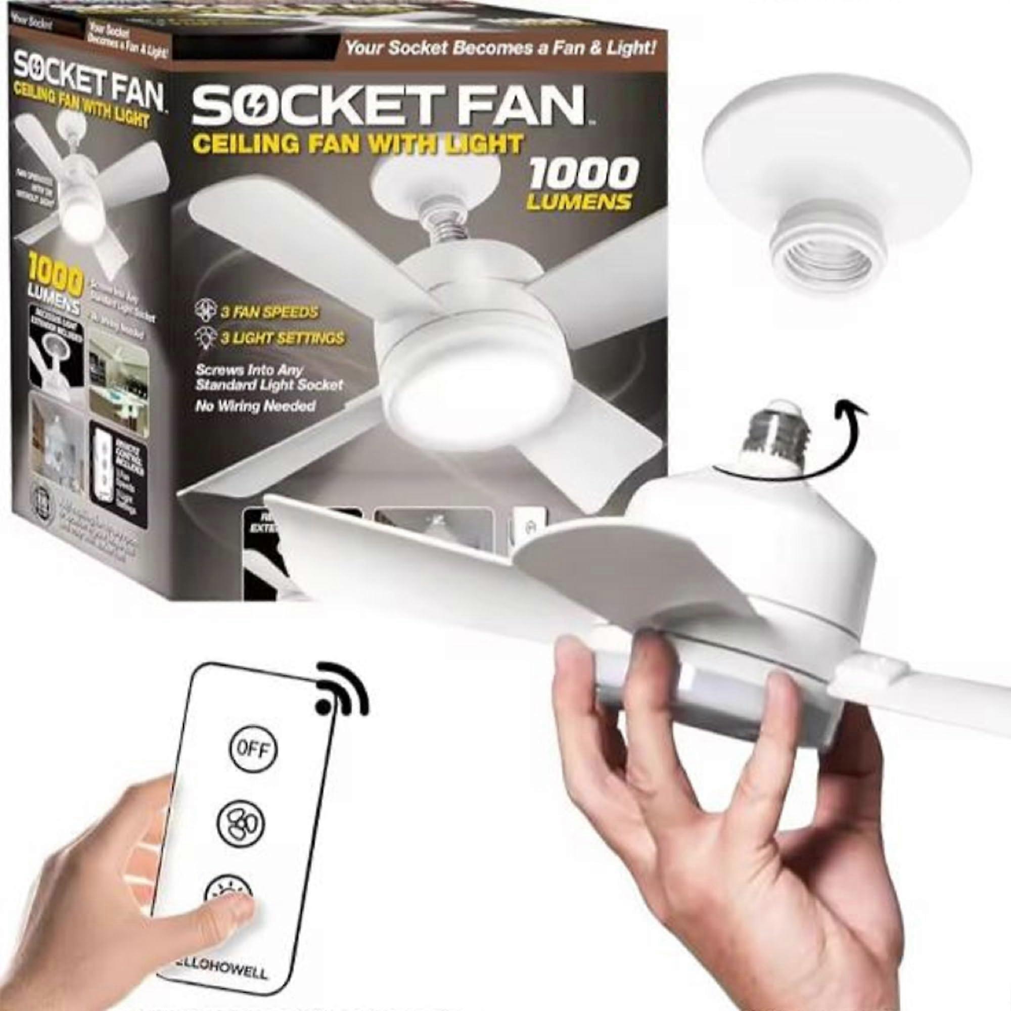 Ceiling Fan with Light and Remote, Easy Socket Installation, Adjustable LED, Quiet Air Circulation