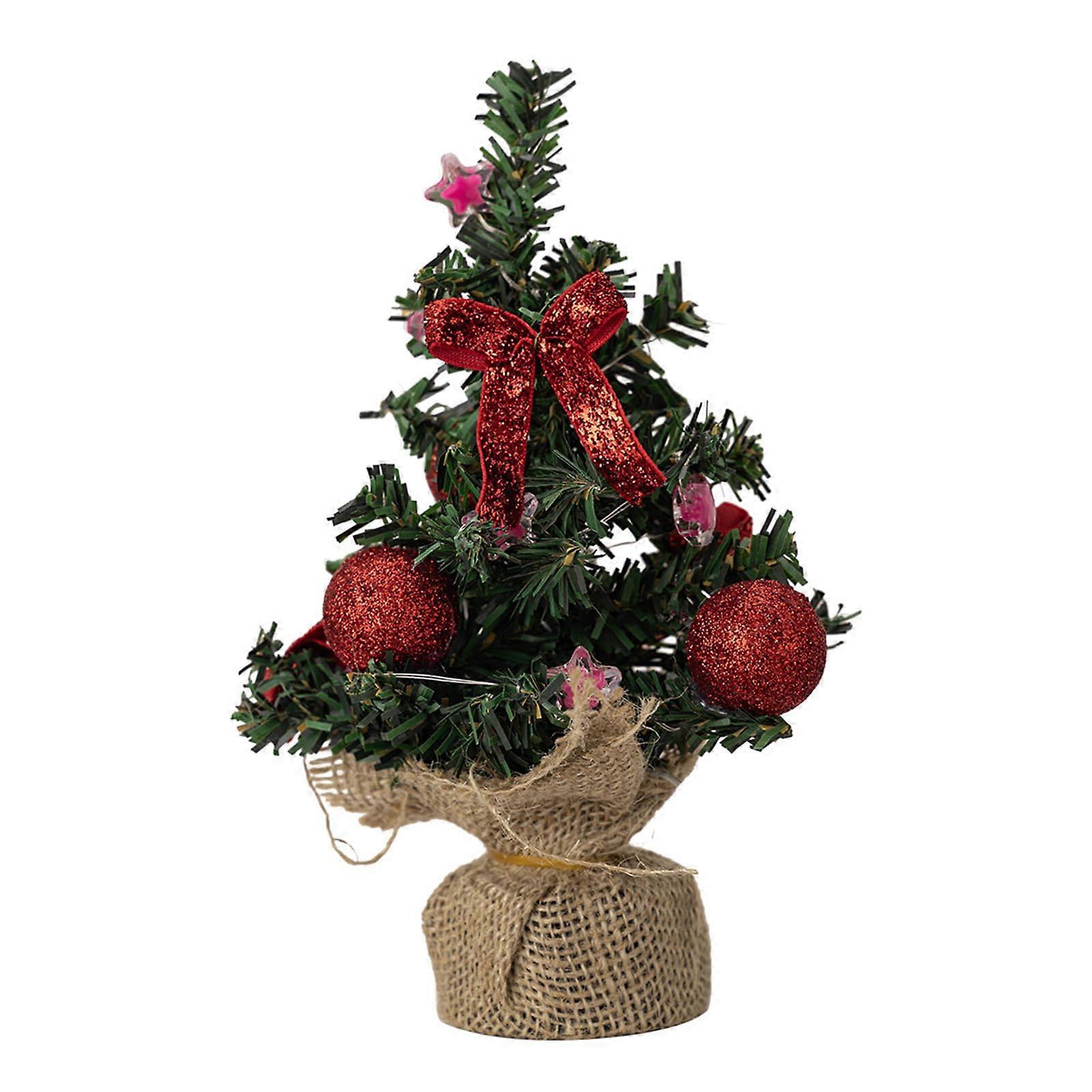 Mini Christmas Tree with Energy Saving LED Lights and Ornaments for Tabletop Holiday Decor Red
