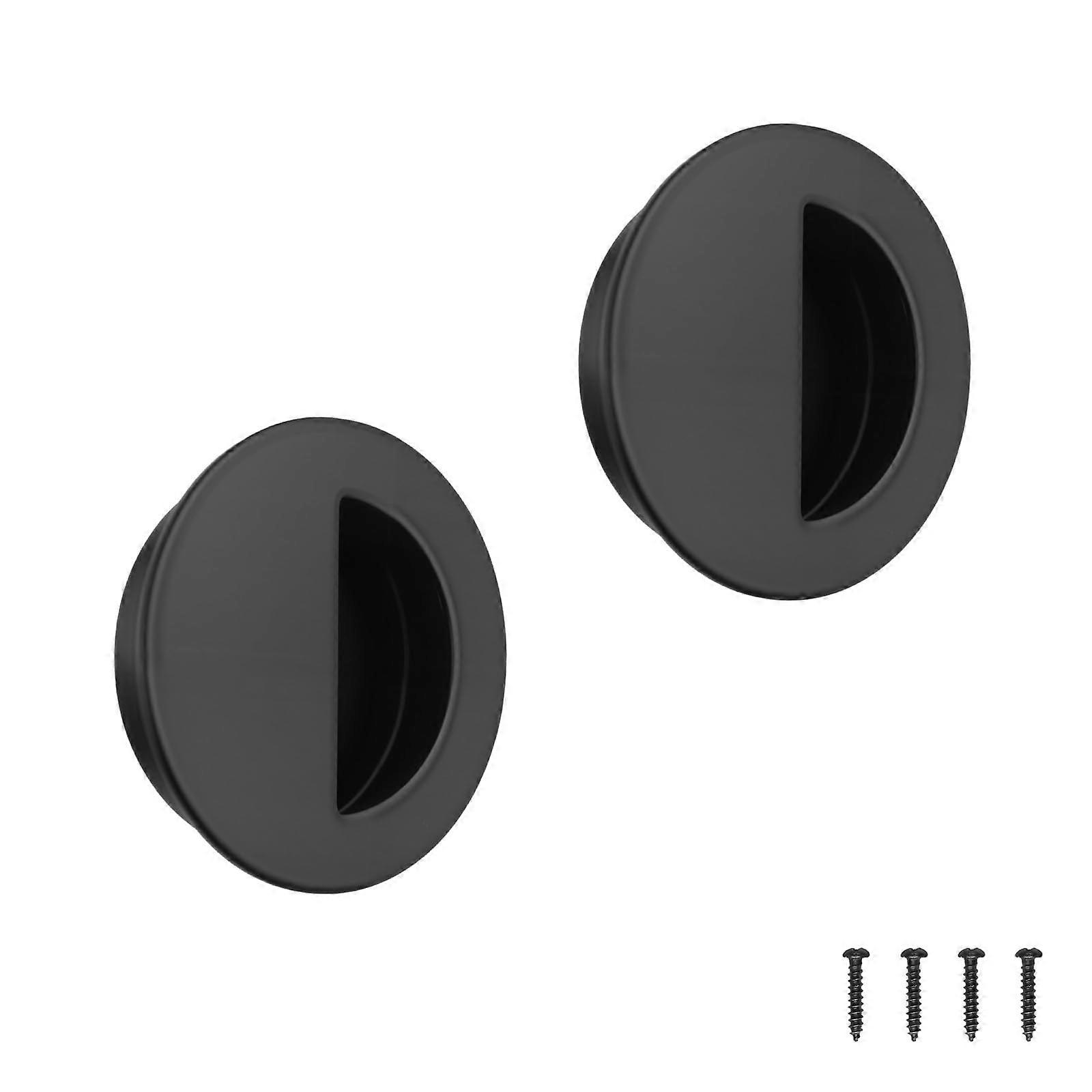 Sliding Door Pull Handle 2PCS Black Stainless Steel Flush Embedded Round Closet Knob 60mm