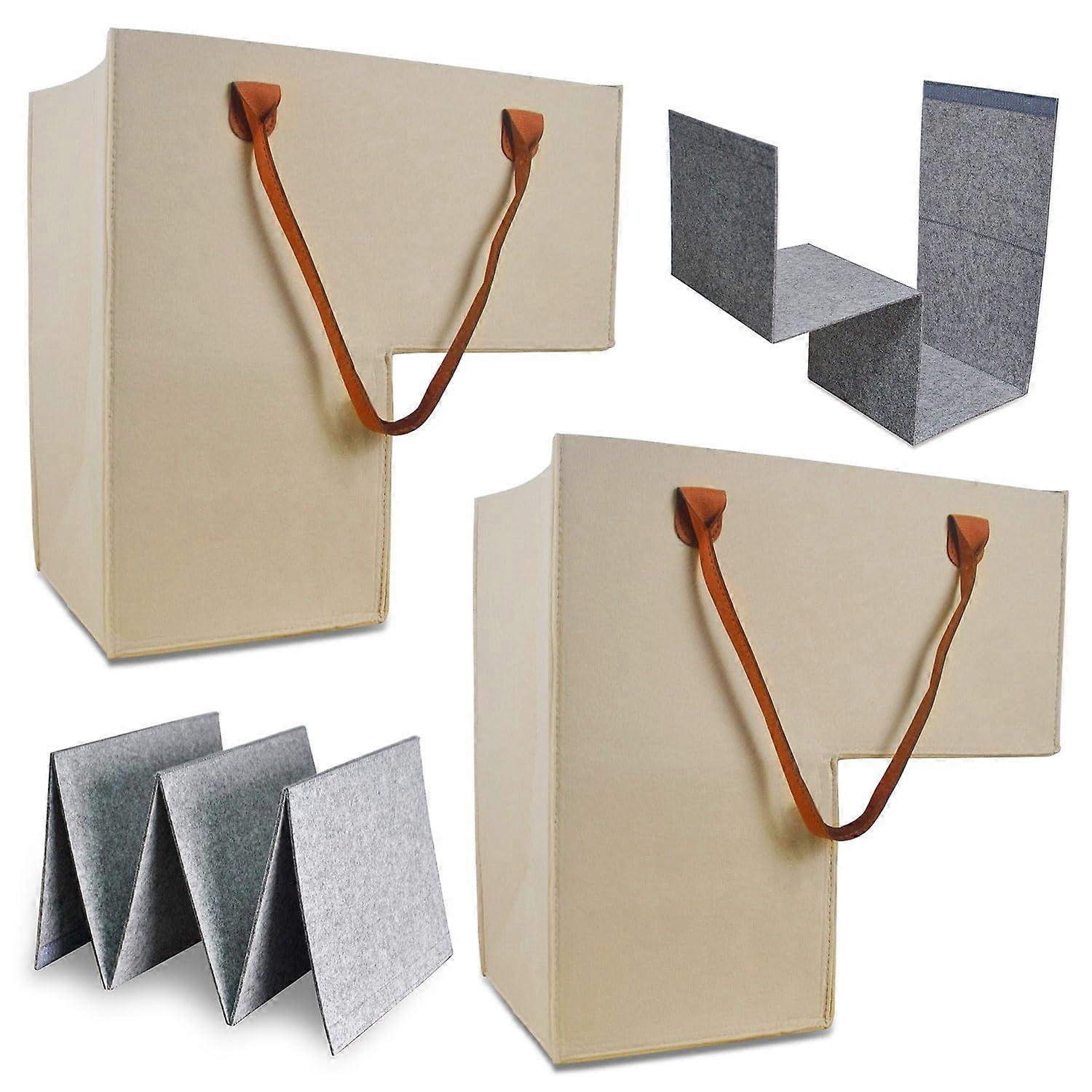 2 Pack Foldable LShape Stair Basket with PU Leather Handle and Inserts for Carpeted or Wooden Steps