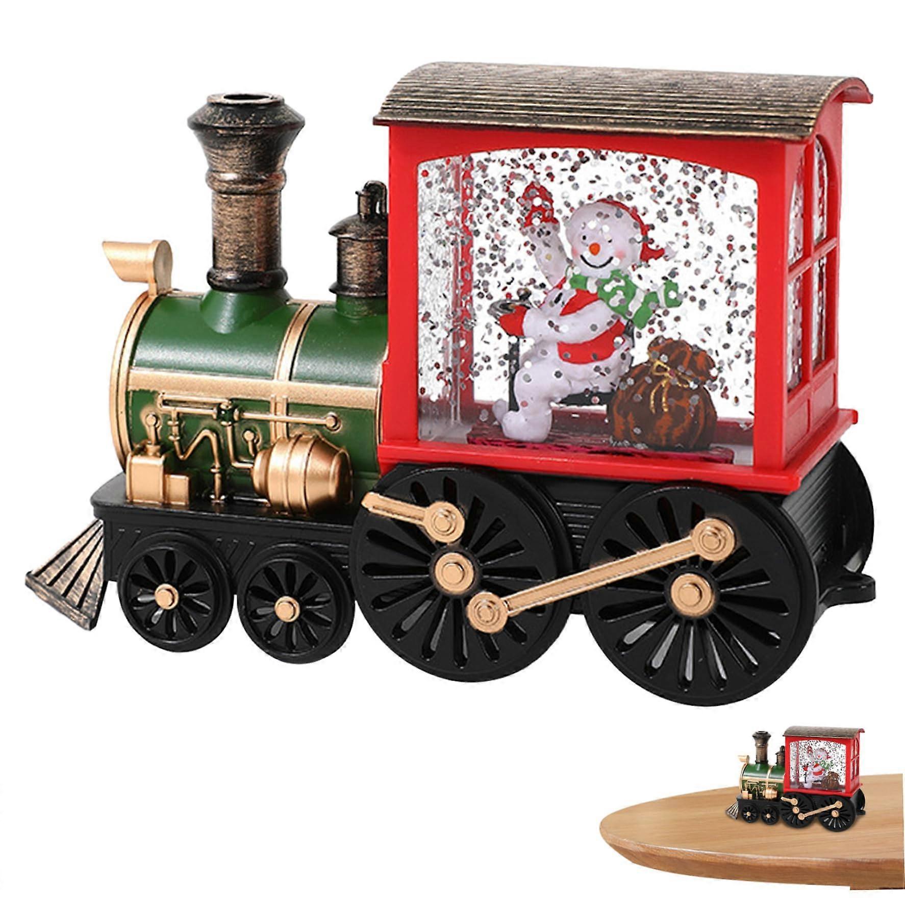 Christmas Train Set with Lighted Snowmen Snow Globe, Retro Under Tree Decoration, Battery Powered